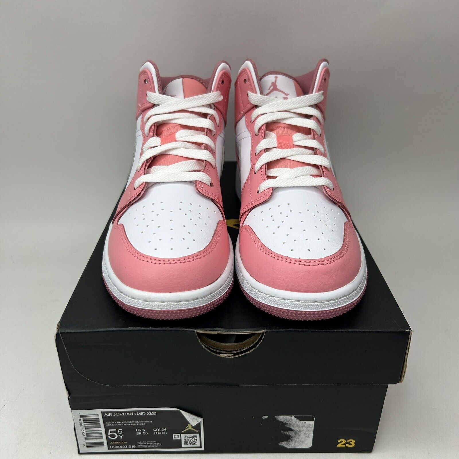 Nike Nike Air Jordan 1 Retro Mid GS “Valentines Day/Coral Pink” Size US 7 / IT 37 - 2 Thumbnail