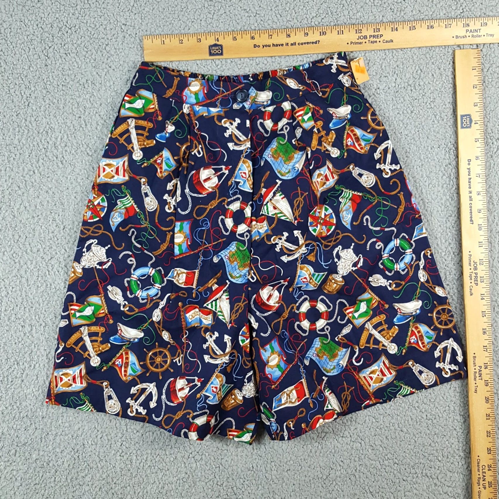 Vintage VINTAGE 80s High Waist Nautical AOP Boat Women's Medium Paperbag Shorts Cotton Summer Casual Mens Size 32" / US 10 / IT 46 - 6 Thumbnail