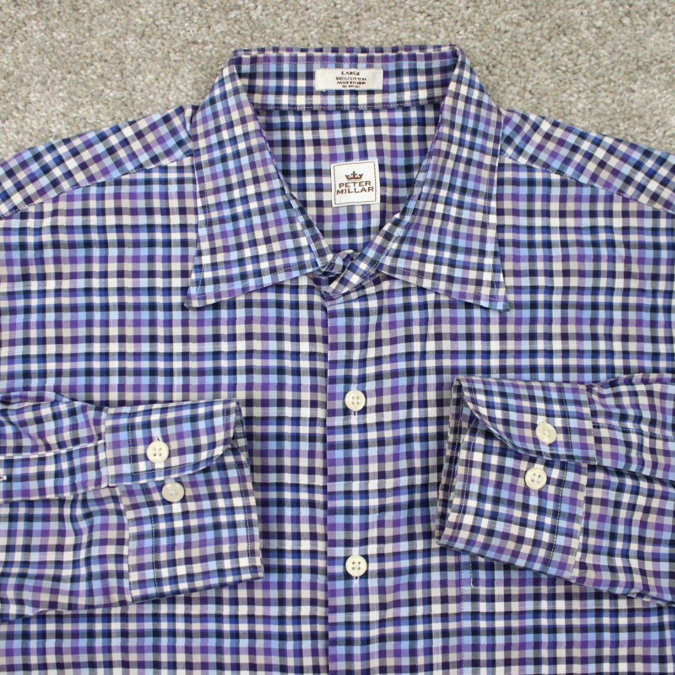 Peter Millar Peter Millar Shirt Mens Large Blue/Purple/Black/White 100% Cotton L/S Button Up Size US L / EU 52-54 / 3 - 2 Thumbnail