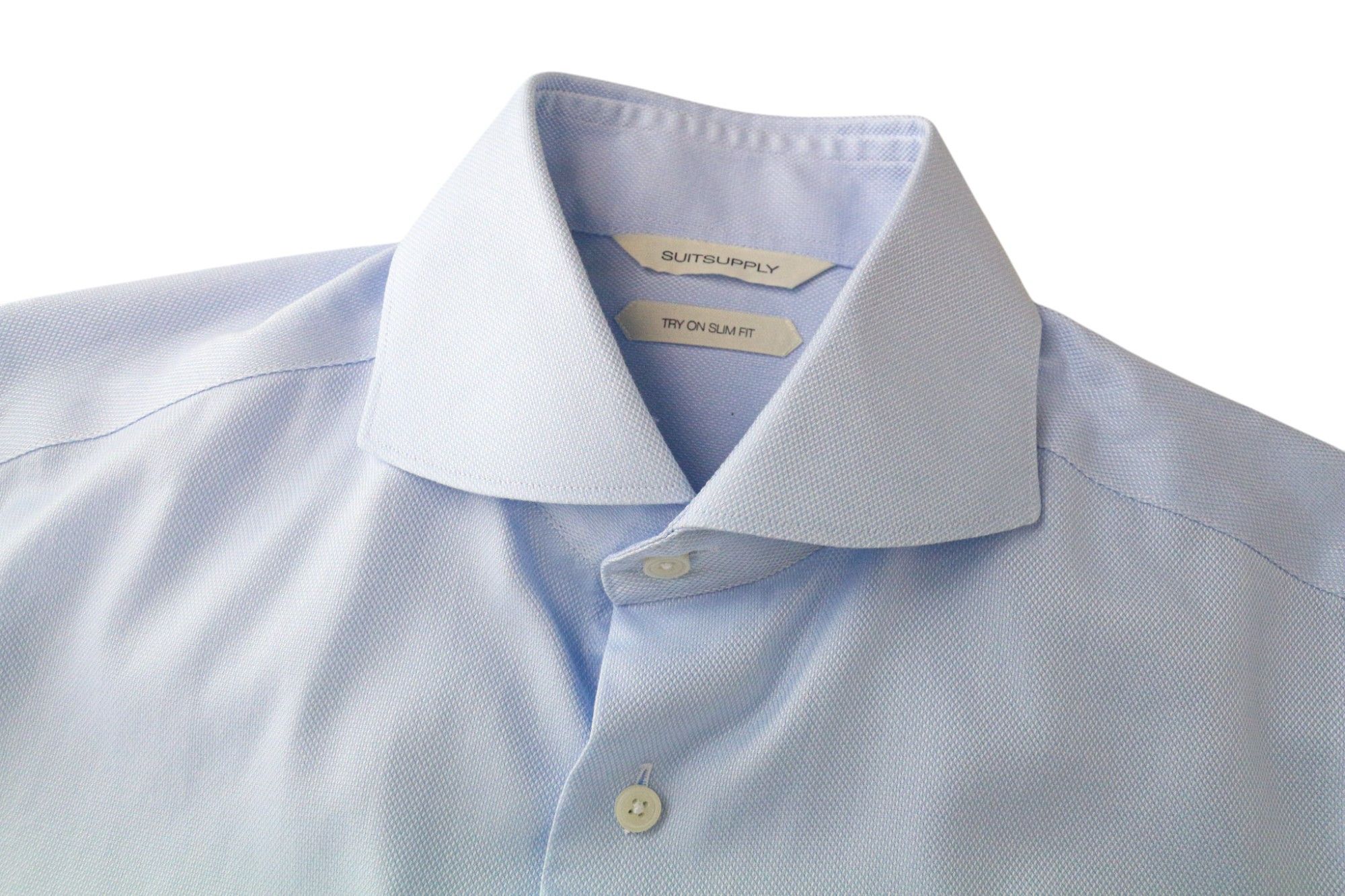Suitsupply 37/14 1/2 Slim Blue Cotton Cutaway Twill Shirt 79073 Size 38R - 3 Thumbnail