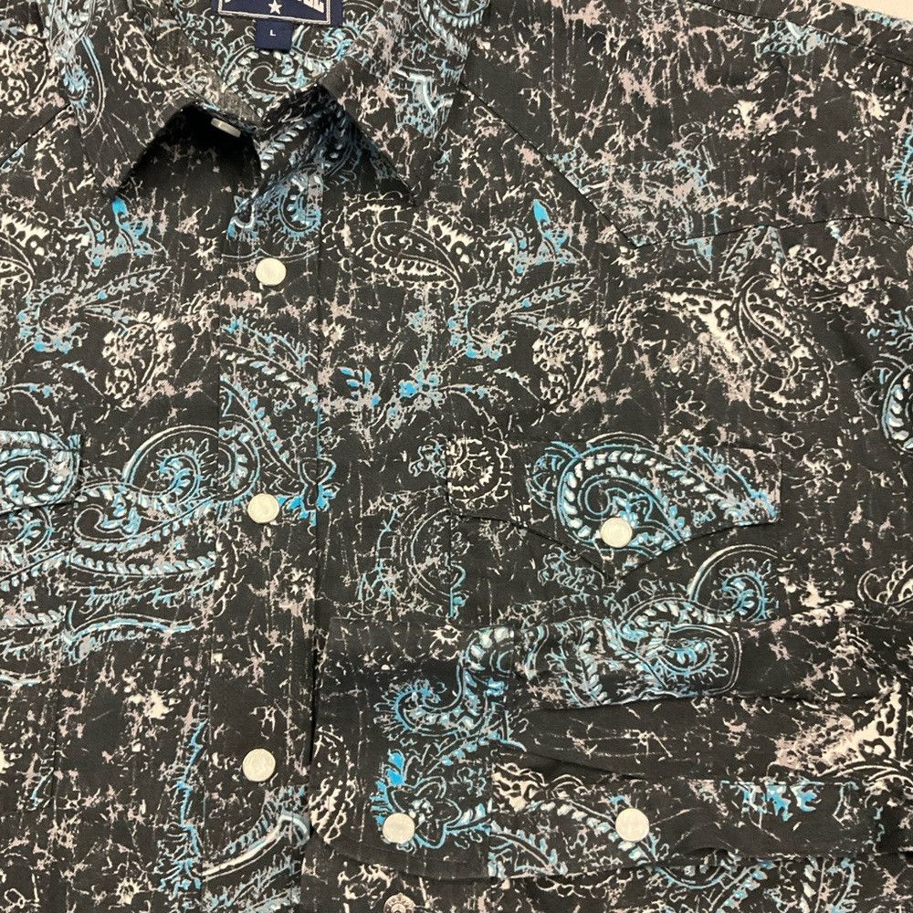 Ghetto Rodeo × Panhandle Slim PANHANDLE Black Blue Paisley Western Yoke Pearl Snap LARGE Size US L / EU 52-54 / 3 - 4 Thumbnail