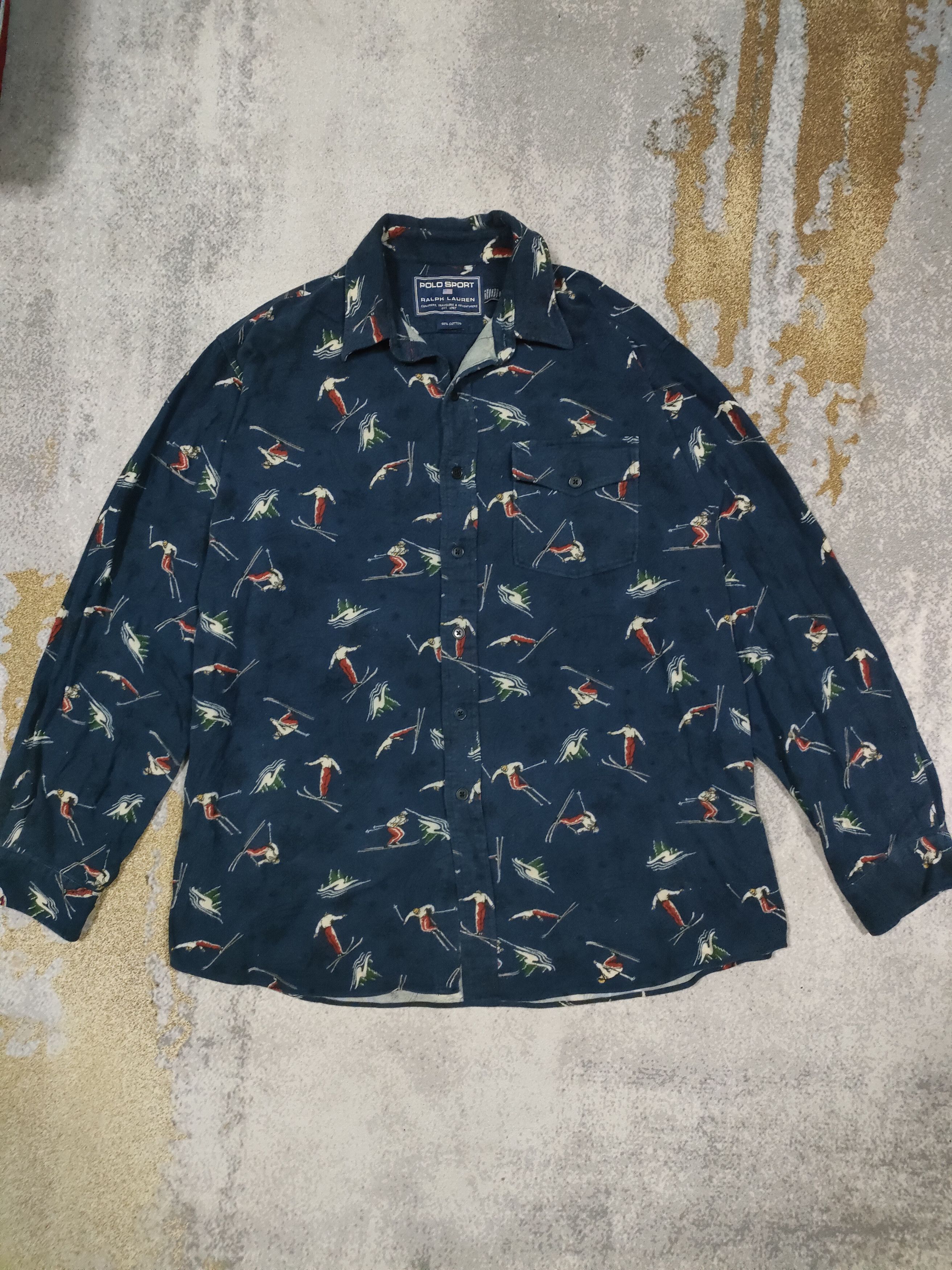 Polo Ralph Lauren × Vintage Vintage Polo Sport Full Print Ski Button UPs Size US L / EU 52-54 / 3 - 4 Thumbnail
