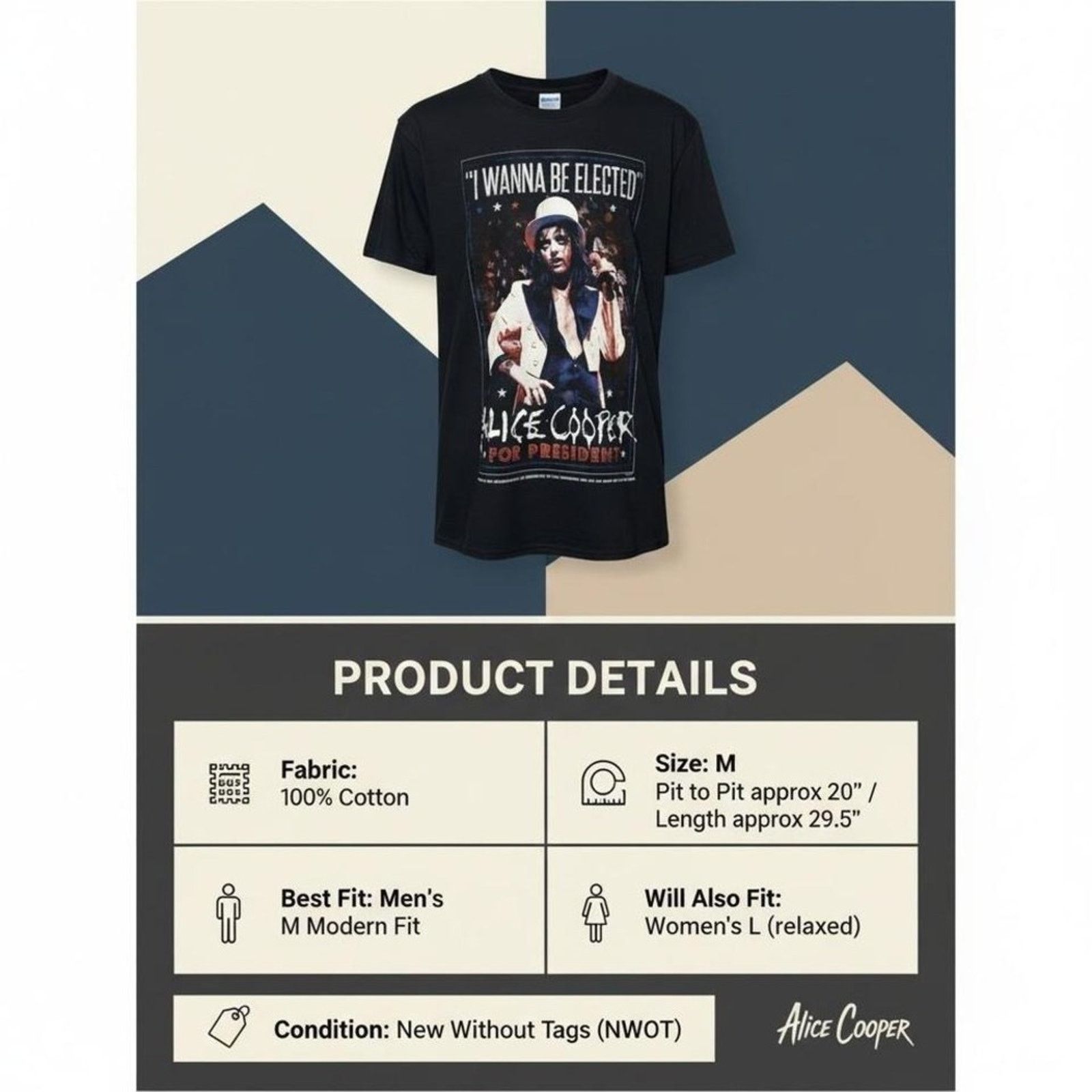 Other Alice Cooper 2016 Tour Tee I Wanna Be Elected Sz M (NWOT) Size US M / EU 48-50 / 2 - 7 Thumbnail