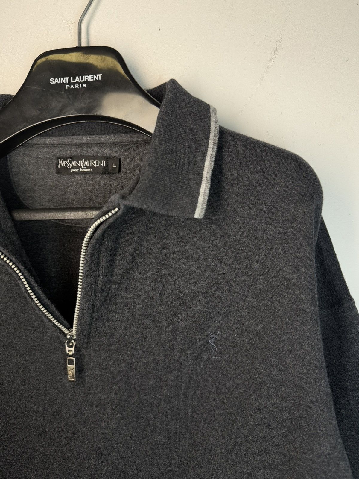 Yves Saint Laurent 90s YSL Sweatshirt 1/4 Quarter Zip Grey Vintage Sweater Size US L / EU 52-54 / 3 - 6 Thumbnail