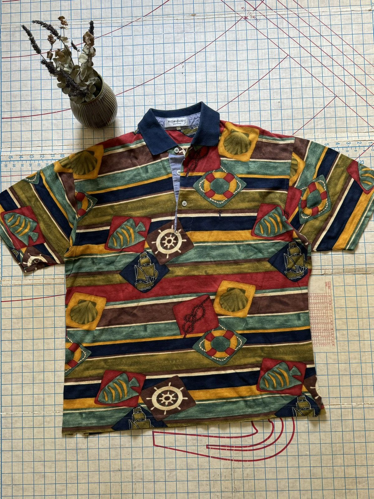 Vintage Yves Saint Laurent Nautical Striped Polo Shirt
