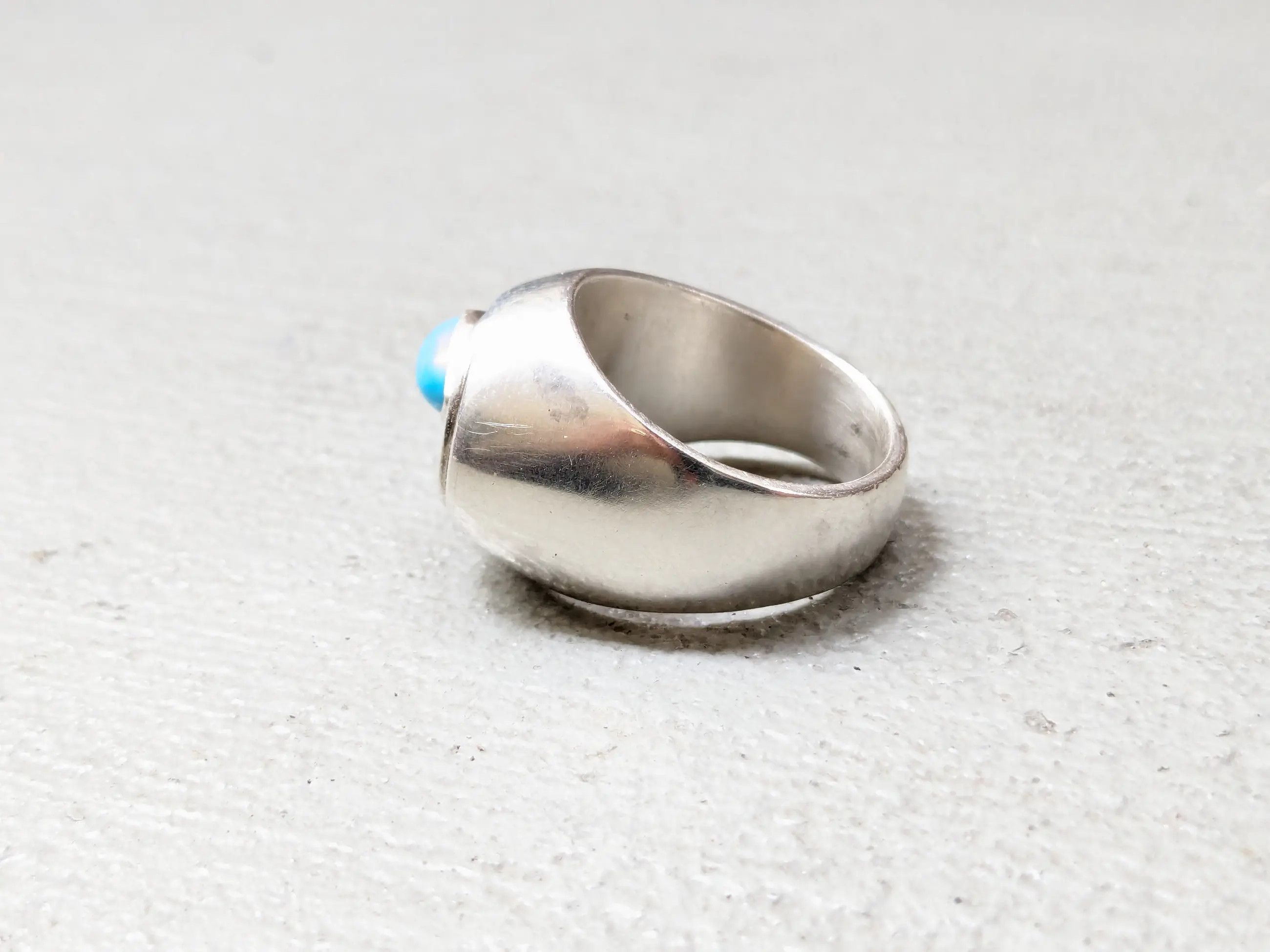 Jewelry Vintage Sterling Silver Ring Turquoise 10.75 Modern Art Deco Size ONE SIZE - 6 Thumbnail