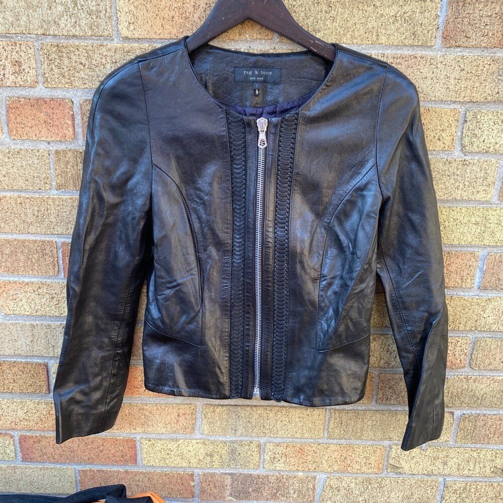 Rag & Bone Rag & Bone Lambskin Biker Jacket Leather Size 6 Black Shirt Size M / US 6-8 / IT 42-44 - 3 Thumbnail