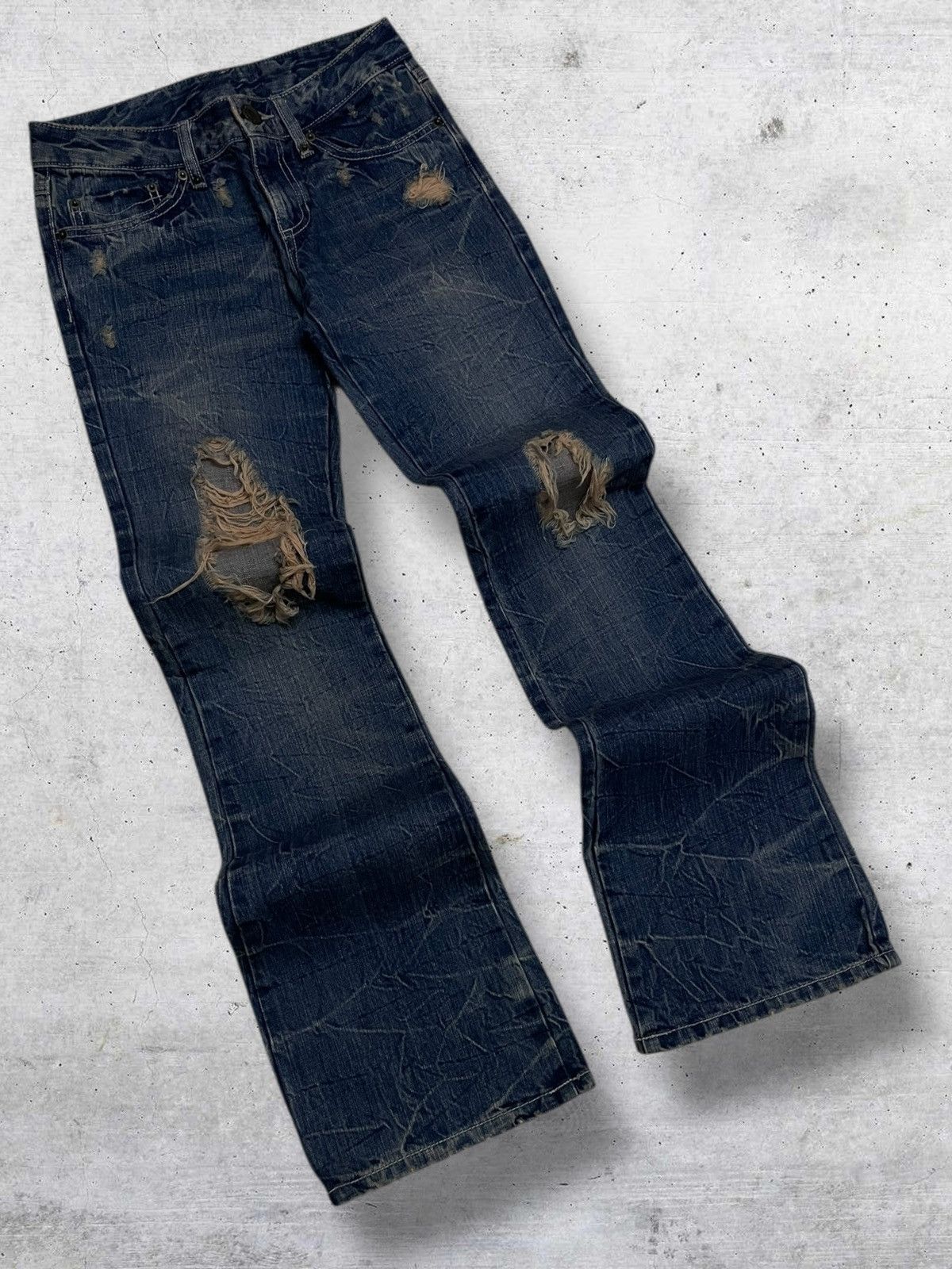 Japanese Brand VINTAGE NYLAUS JAPAN DESIGNER 90S FLARED MUDWASH GOLD DENIM Size US 26 / EU 42 - 2 Thumbnail