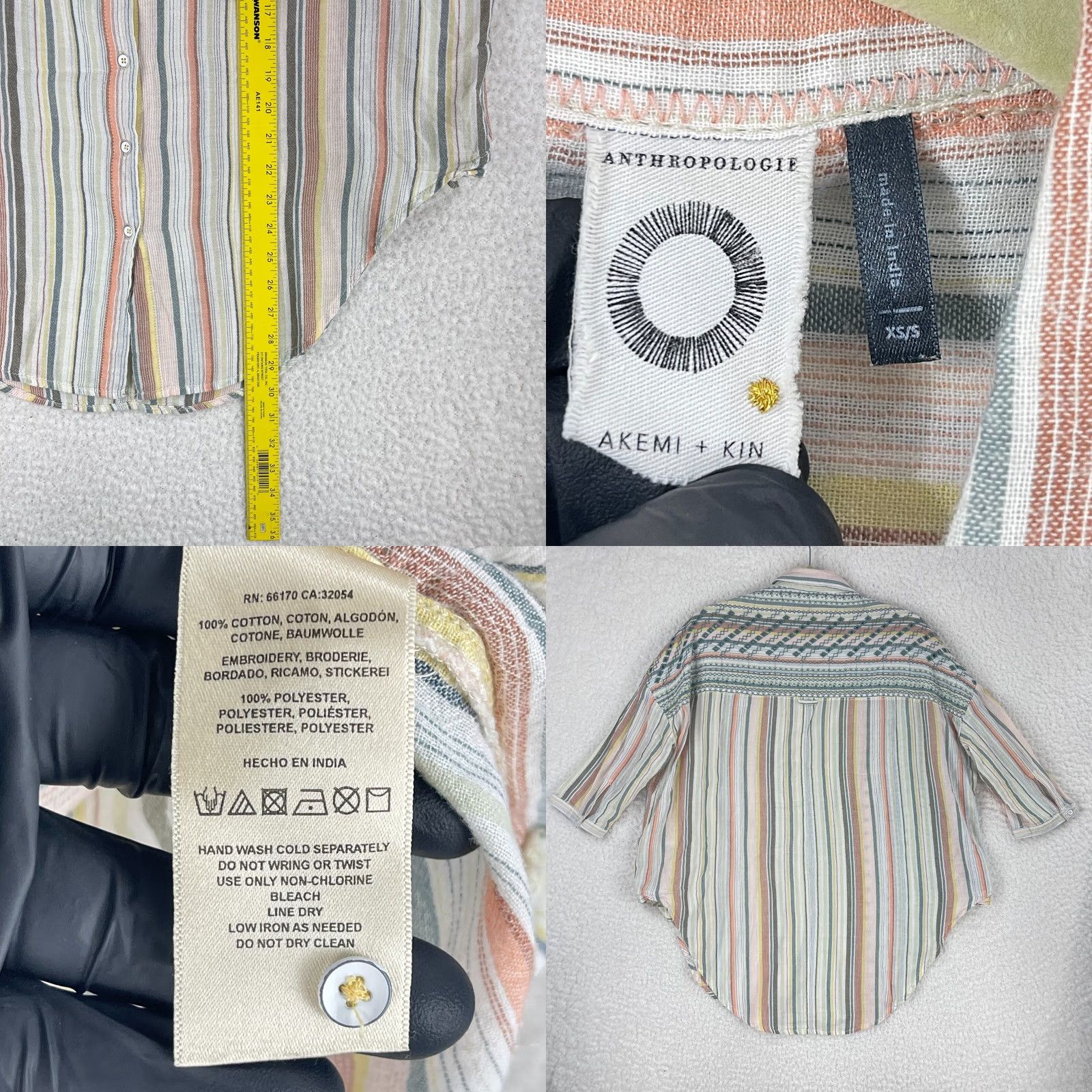 Anthropologie VINTAGE Akemi + Kin Oversized Shirt Womens XS Ivory Striped Button-Up Casual 3/4 Sleeve Pant? Size XS / US 0-2 / IT 36-38 - 8 Thumbnail