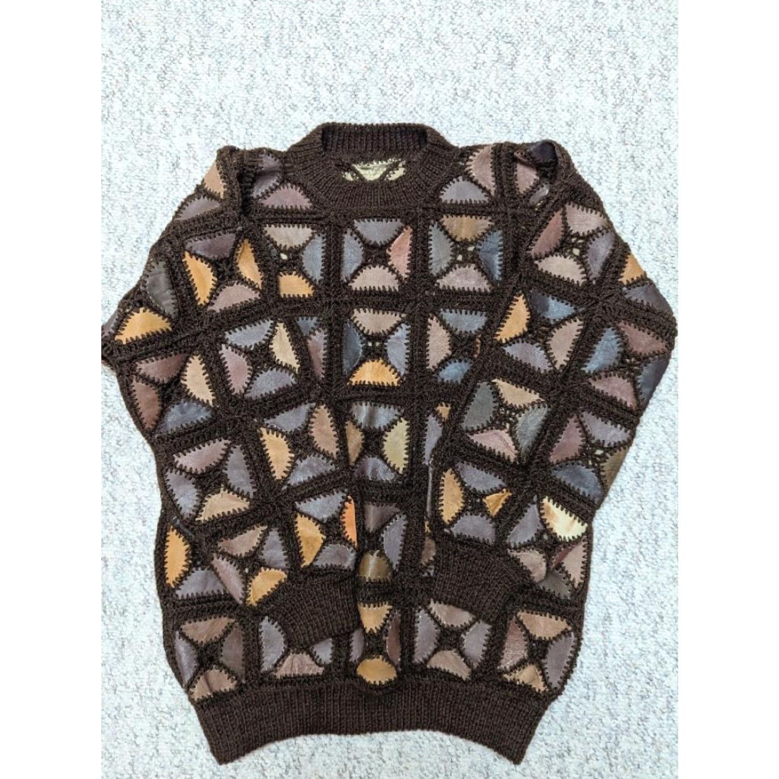 Vintage VINTAGE handknit sweater Patch Granny Knit S Brown Men XS? Size US S / EU 44-46 / 1 - 4 Thumbnail