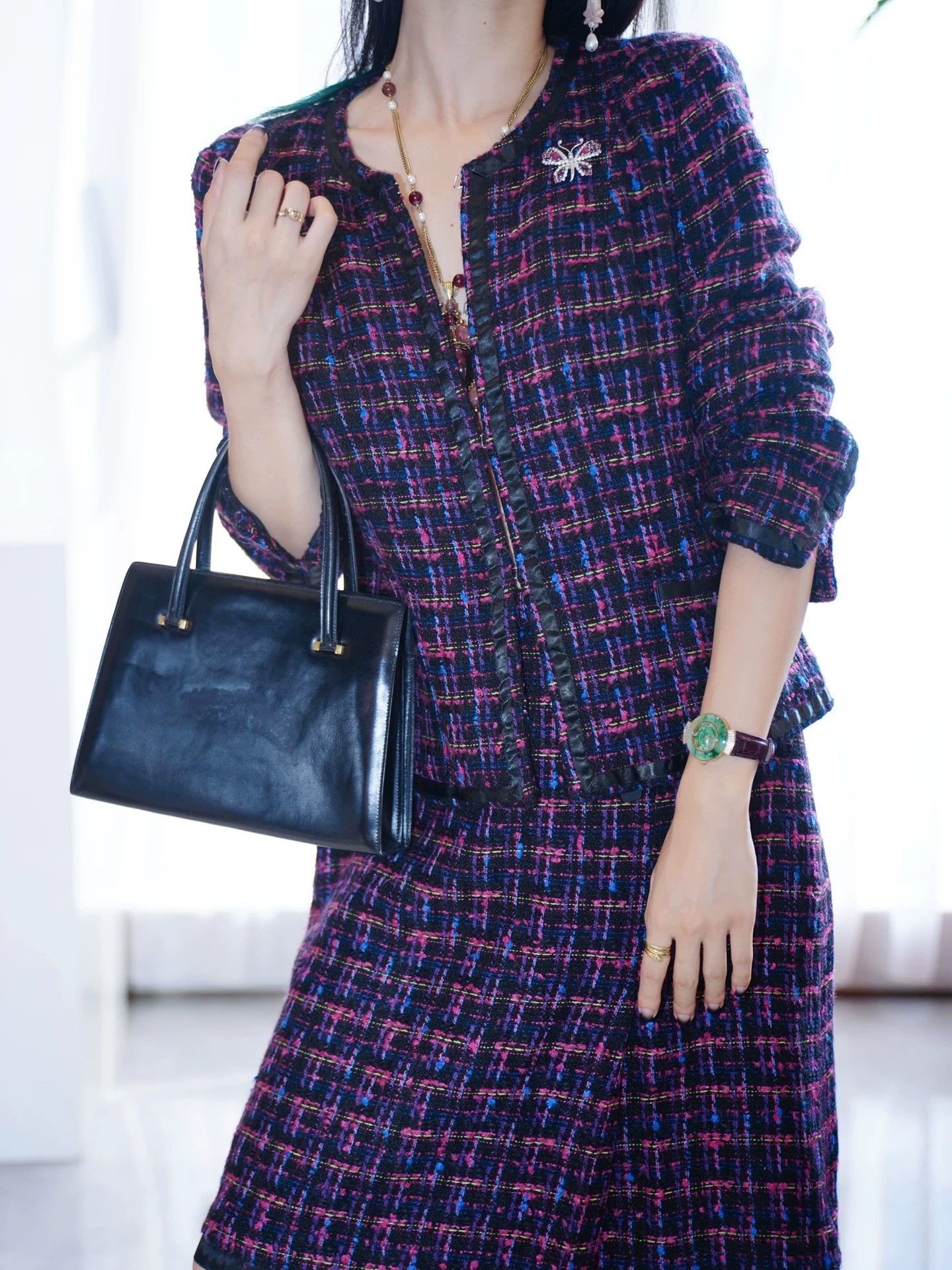 Oscar De La Renta Oscar de la renta Vntg Purple Tweed Skirt Suit 12 Size XL / US 12-14 / IT 48-50 - 4 Thumbnail
