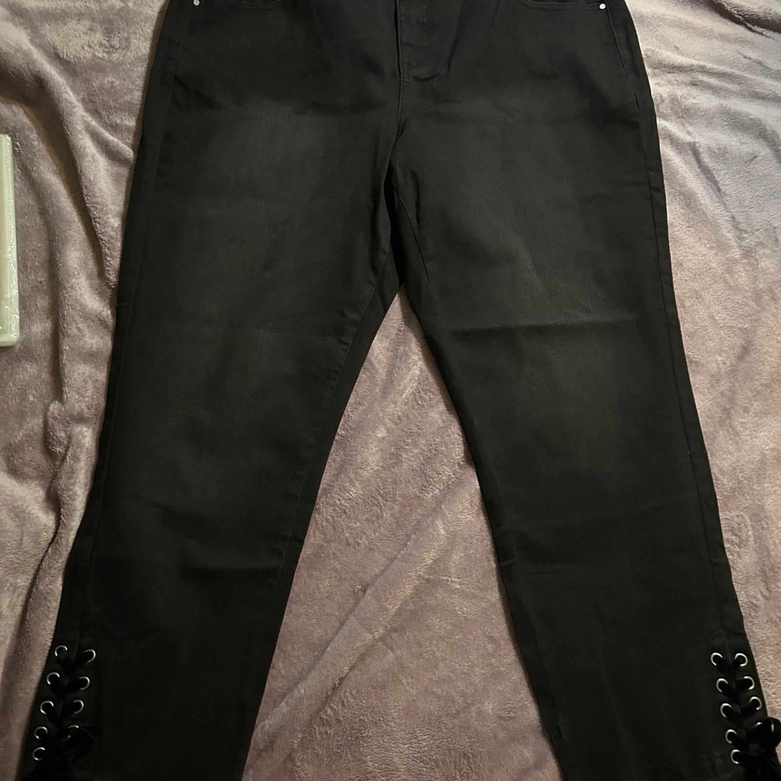 Coldwater Creek Coldwater Creek Jeans black with velvet lace up ankle detail Size 22" - 1 Thumbnail