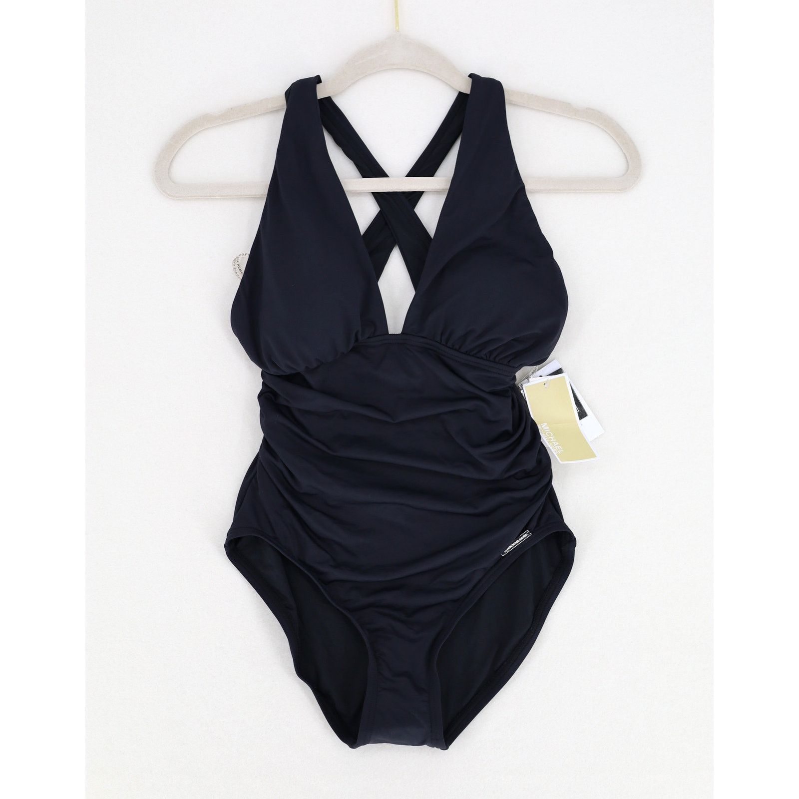 Michael Kors Michael Kors Women Solid Black One-Piece Swimsuit Size US 4 Size ONE SIZE - 3 Thumbnail