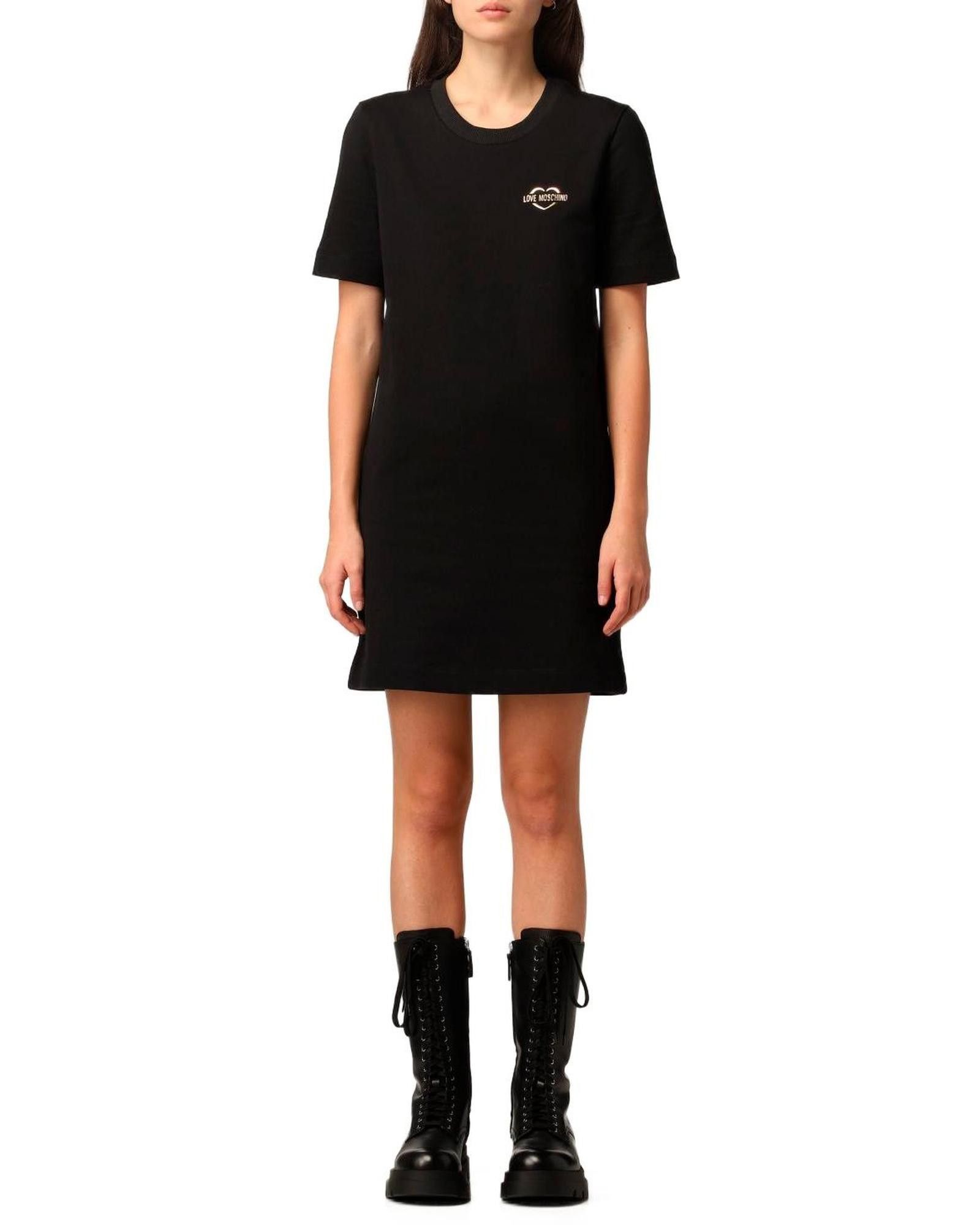 image of Moschino Short Sleeve Round Neck Dress in Black, Women's (Size XS)