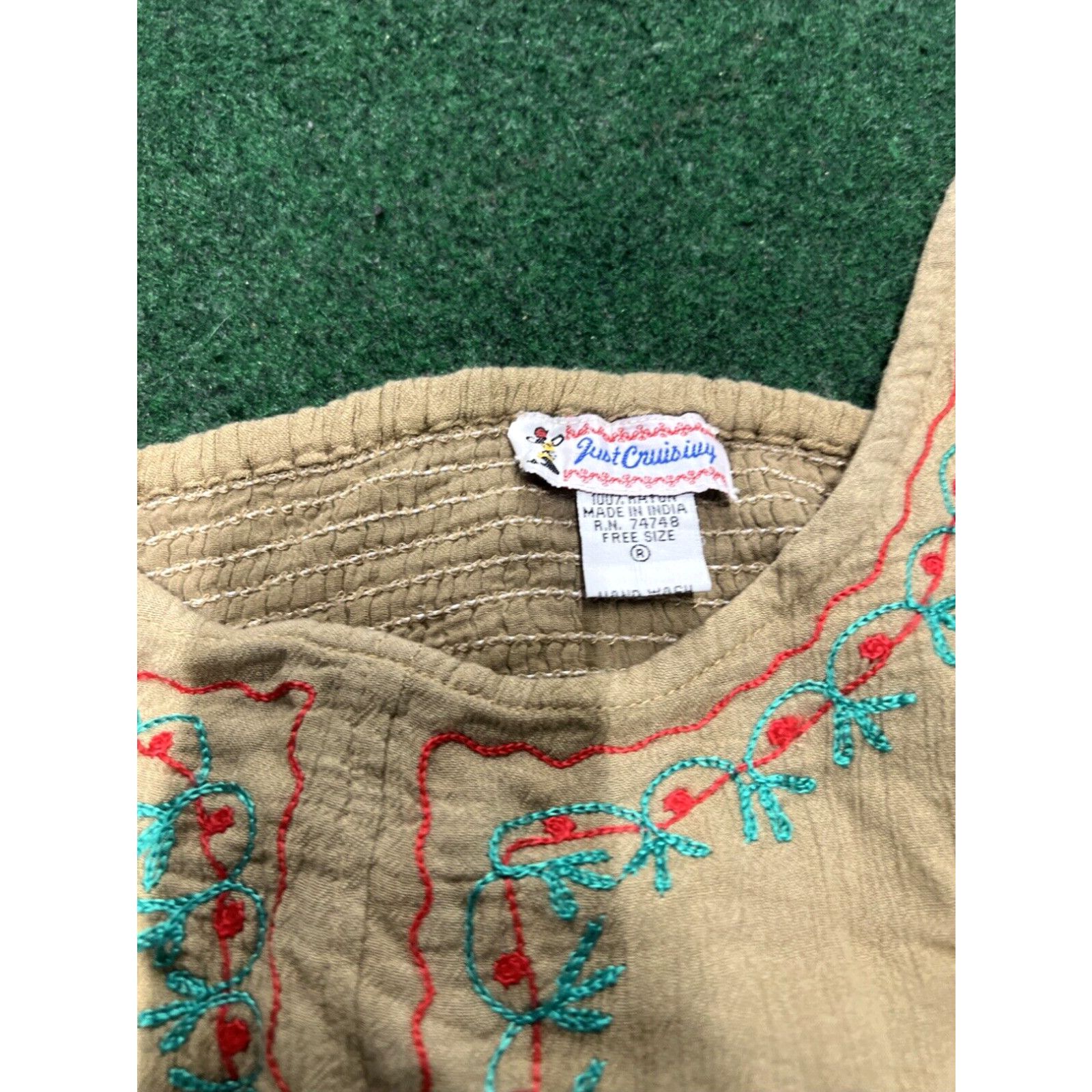 Vintage JUST CRUISING Boho Dress Womens Tan Flowers Beach Free Size Size ONE SIZE - 3 Thumbnail