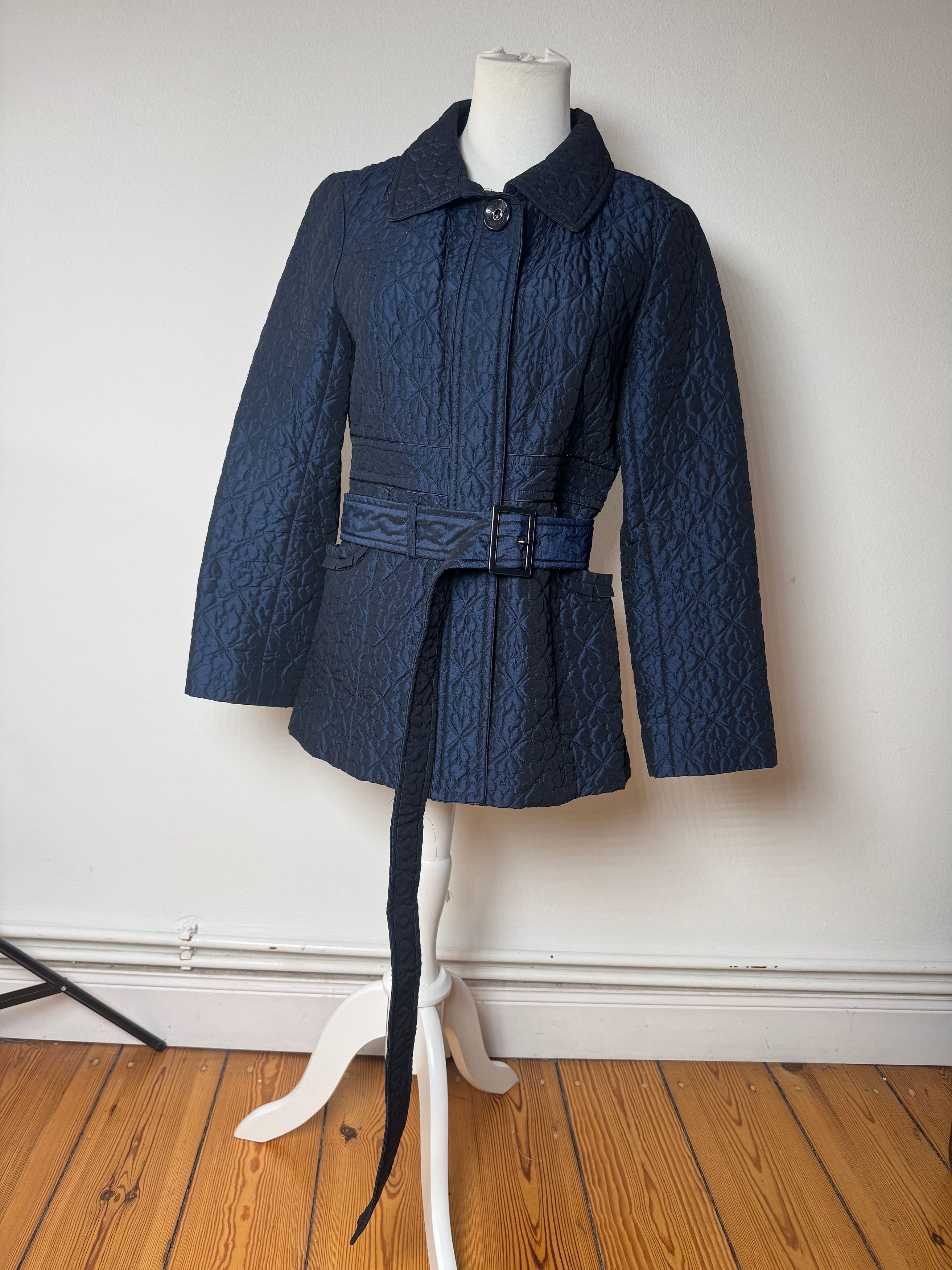 Courreges Vintage Floral Emblossed Canvas Coat Navy M Size S / US 4 / IT 40 - 1 Thumbnail