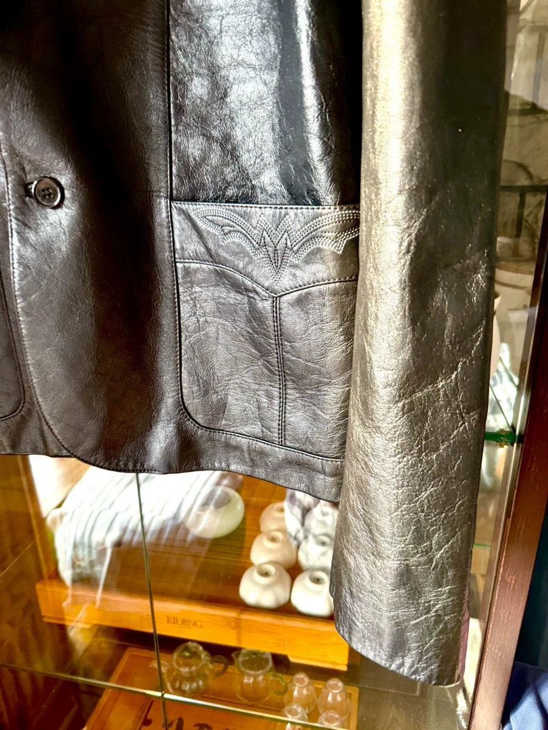 Saint Laurent Paris Saint Laurent Paris Saint Laurent Leather Blazer with Embr Size US XL / EU 56 / 4 - 4 Thumbnail