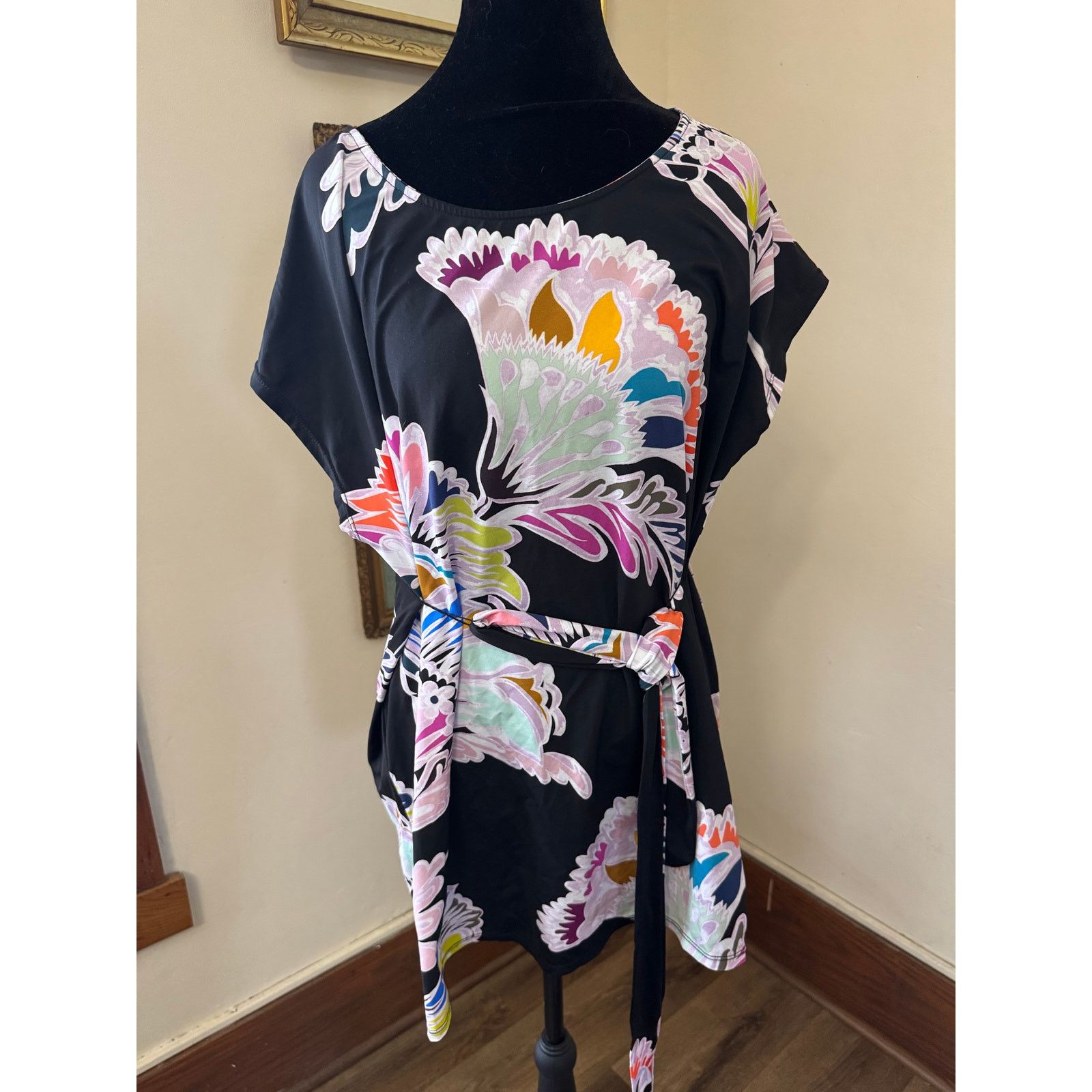 Trina Turk Trina Turk Black Multicolor Floral Belted Tunic Dress XXS Size XXS / US 00 / IT 34 - 1 Thumbnail