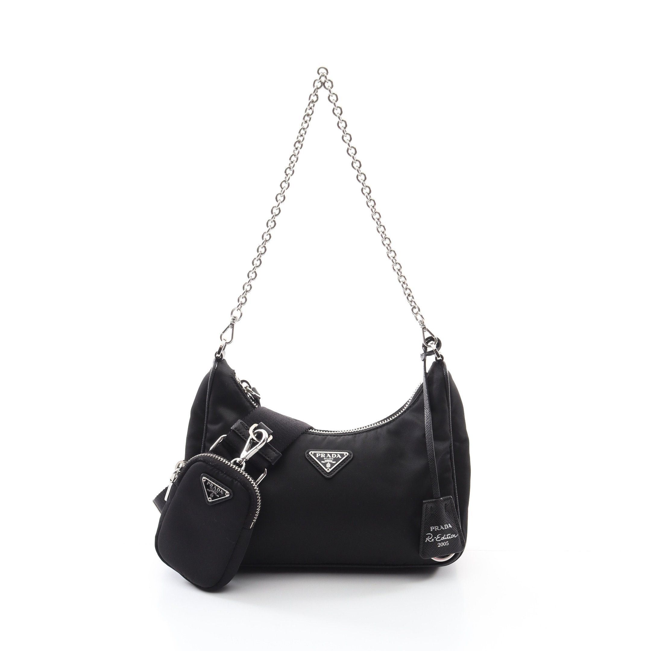Prada Prada Re-Edition 2005 Chain Shoulder Bag Nylon Saffiano Leather Black Size ONE SIZE - 1 Thumbnail