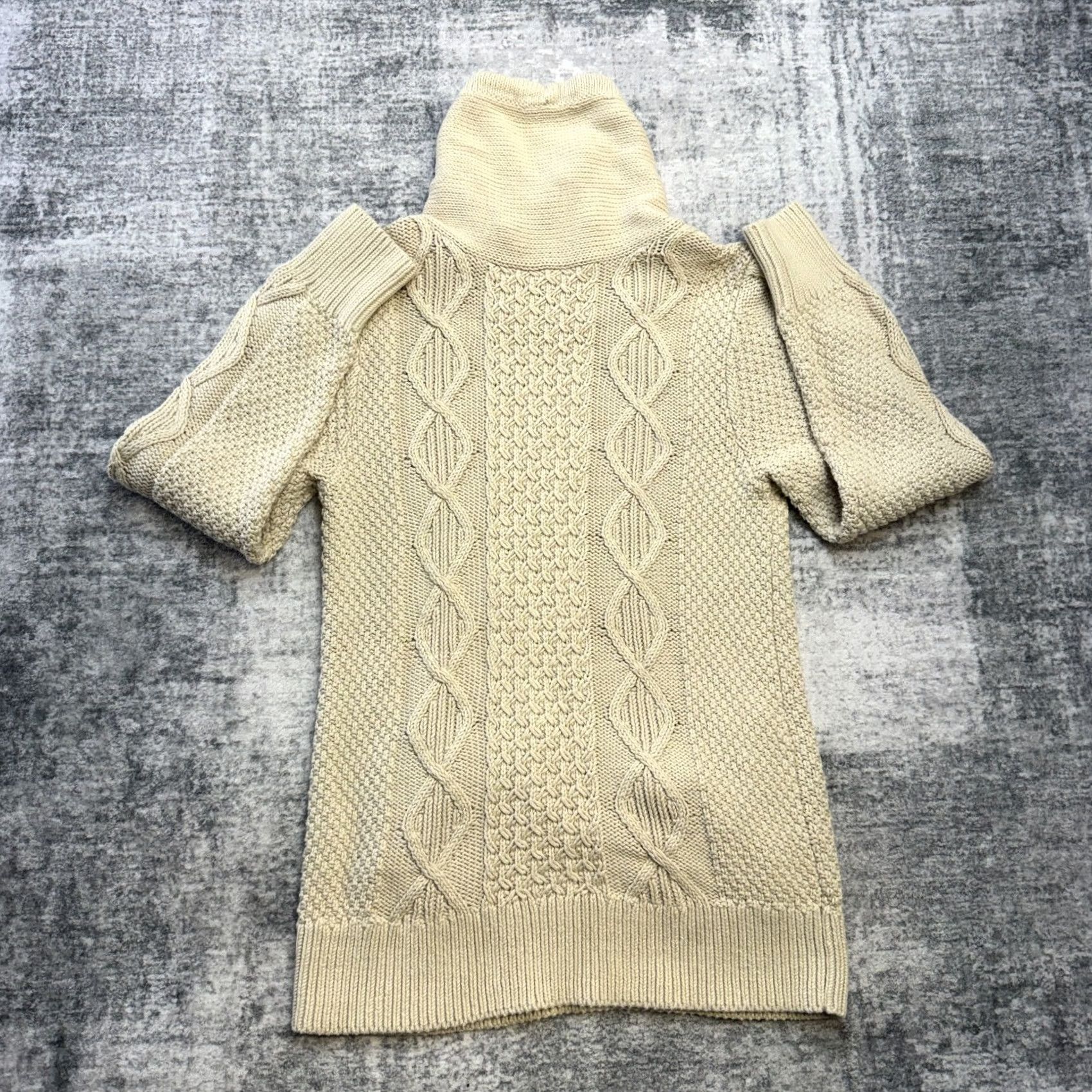 Vintage L.L. Bean Sweater Women Small Beige Signature Cotton Funnel Neck Cable Knit Pullover Regular Long Sleeve High Neck Fall Winter Spring Mens Womens Size S / US 4 / IT 40 - 5 Thumbnail