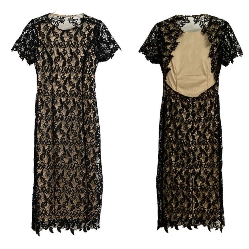 Other NWOT NSR Open Back Lace Overlay Midi Dress Sz M Black Beige Size M / US 6-8 / IT 42-44 - 1 Thumbnail