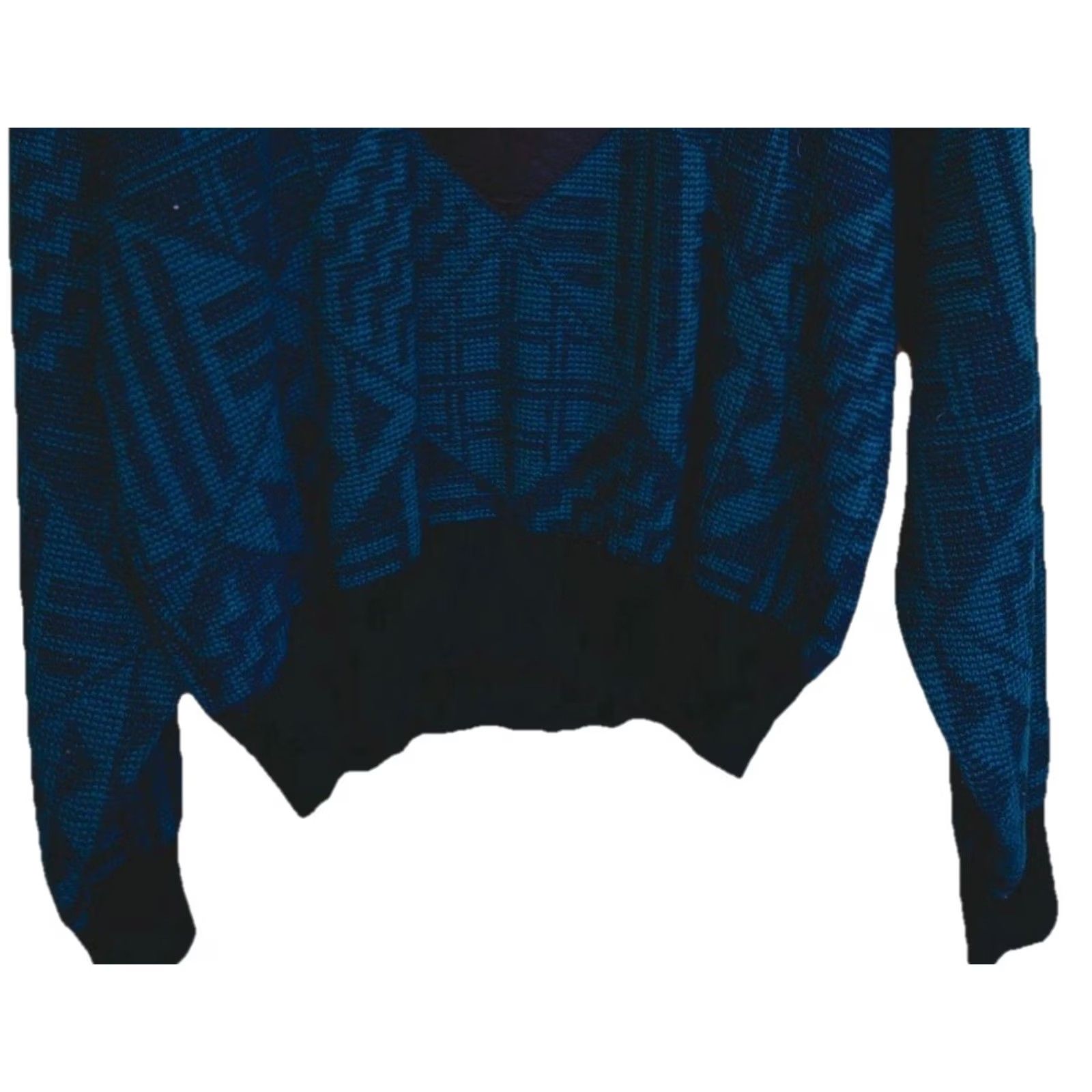 Altea VINTAGE Chartwell Teal Black Geometric Pattern Knit Sweater Crew Neck L Men Pullover 80s 90s Size US L / EU 52-54 / 3 - 4 Thumbnail