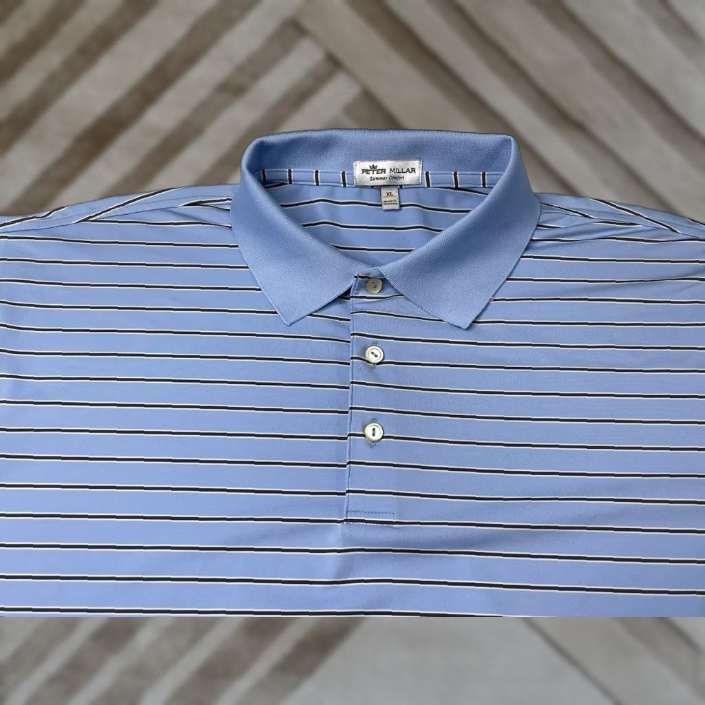 Peter Millar Peter Millar Polo Shirt Striped Golf Mens XL Blue Short Sleeve Collared Stretch Summer Comfort Size US XL / EU 56 / 4 - 1 Thumbnail