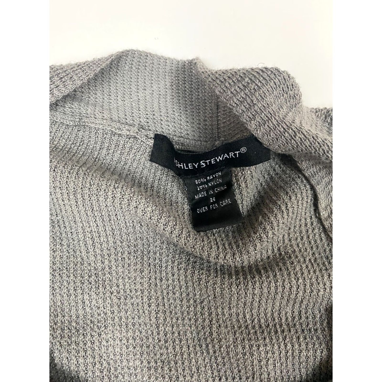 Vintage Ashley Stewart Sweater Cardigan Womens 26 Gray Drape Zip Crew Neck 1/4 Zip Lightweight Cable-Knit Long Sleeve Size 4XL / US 24-26 - 4 Thumbnail