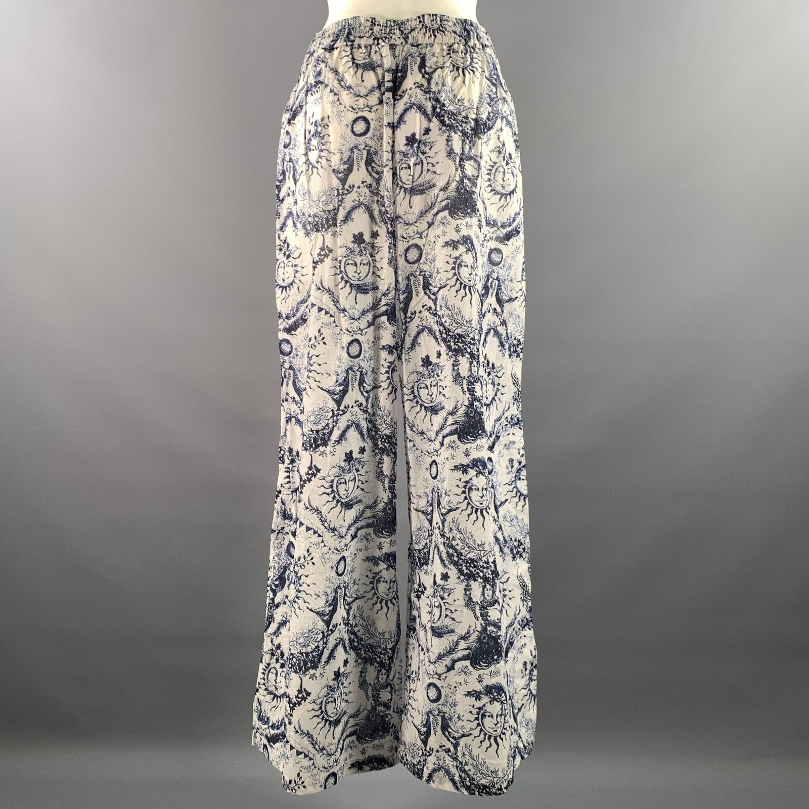 Dior DIOR Size L White Navy Cotton Relaxed Flare Pants Size US 28 / EU 44 - 3 Thumbnail