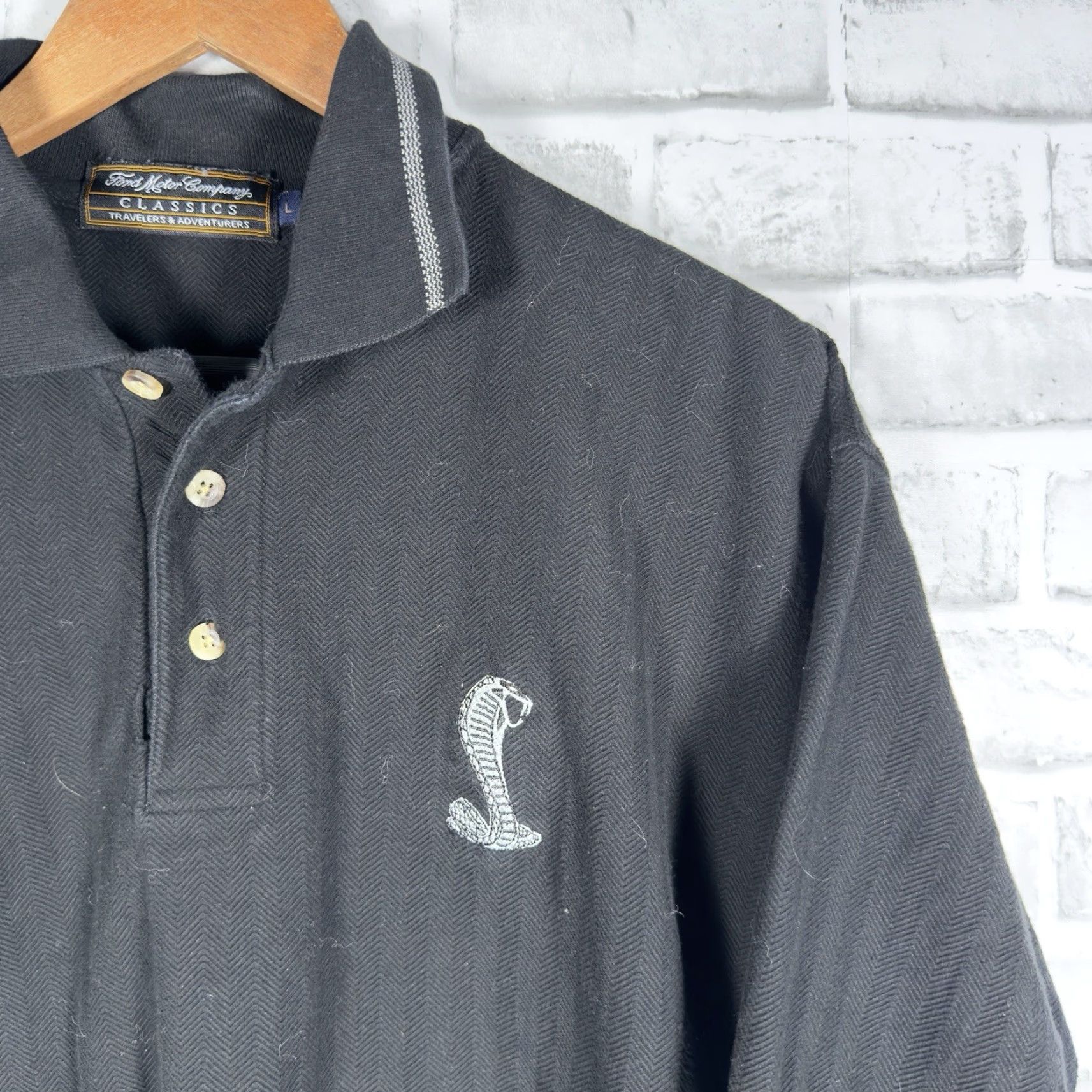 Ford VTG Cobra Ford Motor Company Black 100% Cotton Polo Shirt Mens Size L Size US L / EU 52-54 / 3 - 2 Thumbnail