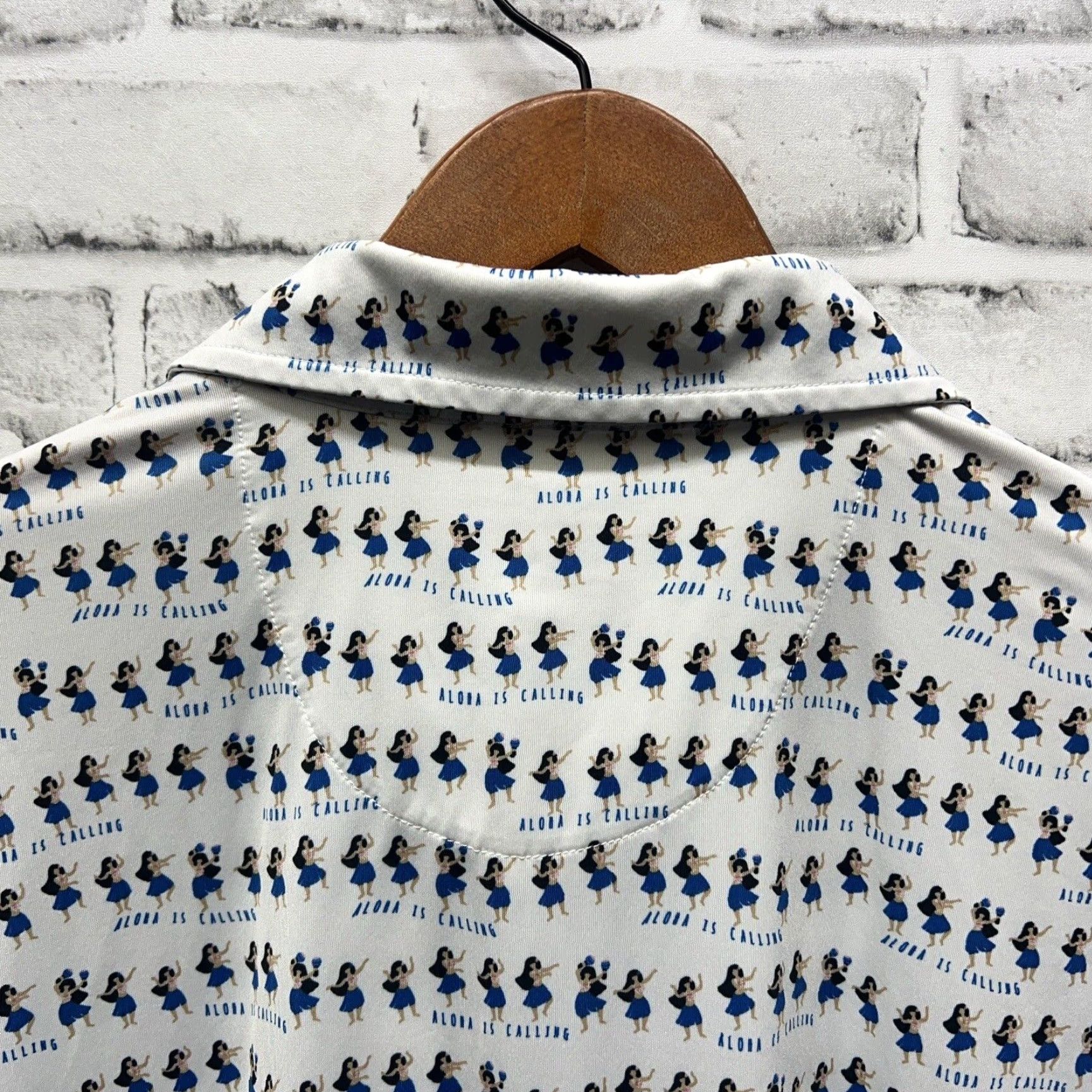 Vintage Straight Down PERFORMANCE White Polo HULA GIRL PRINT Shirt Mens Size M Size US M / EU 48-50 / 2 - 5 Thumbnail