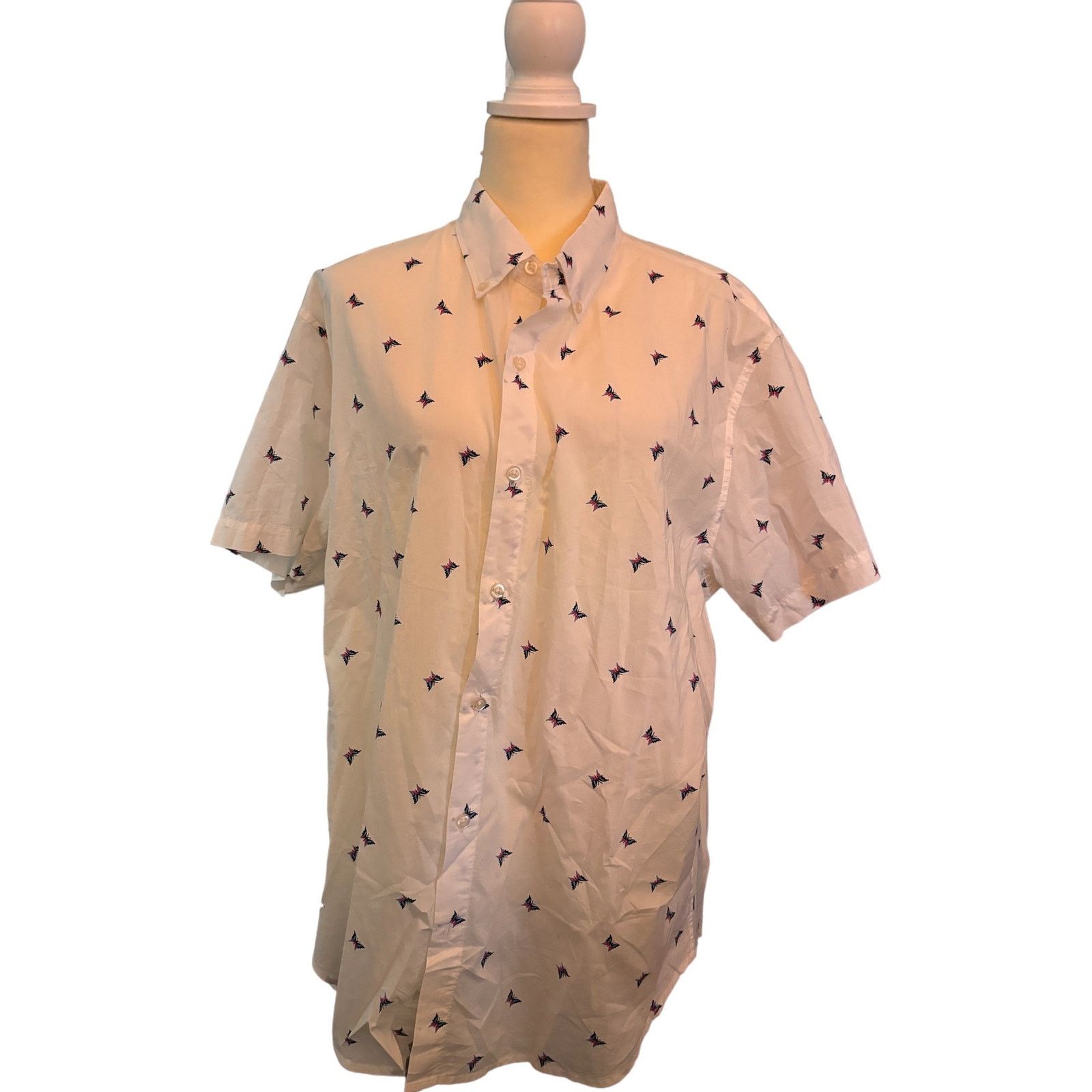 Bonobos BONOBOS Reg. Fit White w/Butterflies SS Cotton Shirt size XL Size US XL / EU 56 / 4 - 1 Thumbnail