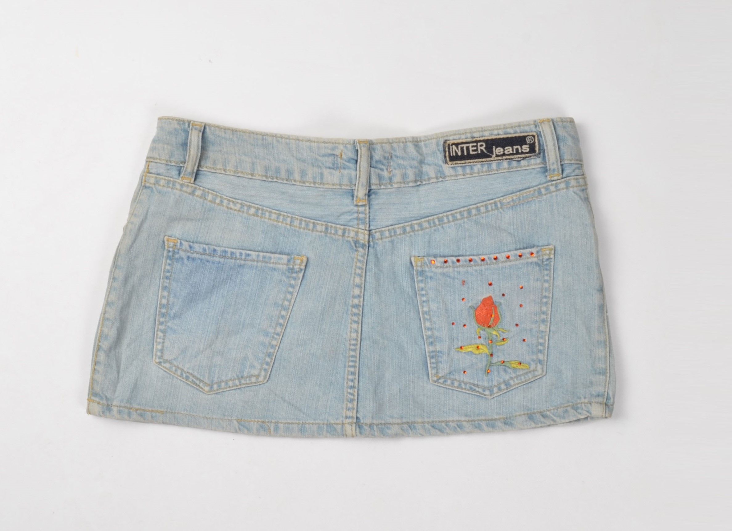 Other Vintage Inter Jeans Y2K Denim Embroidered Hot Mini Skirt Size 32" / US 10 / IT 46 - 9 Thumbnail