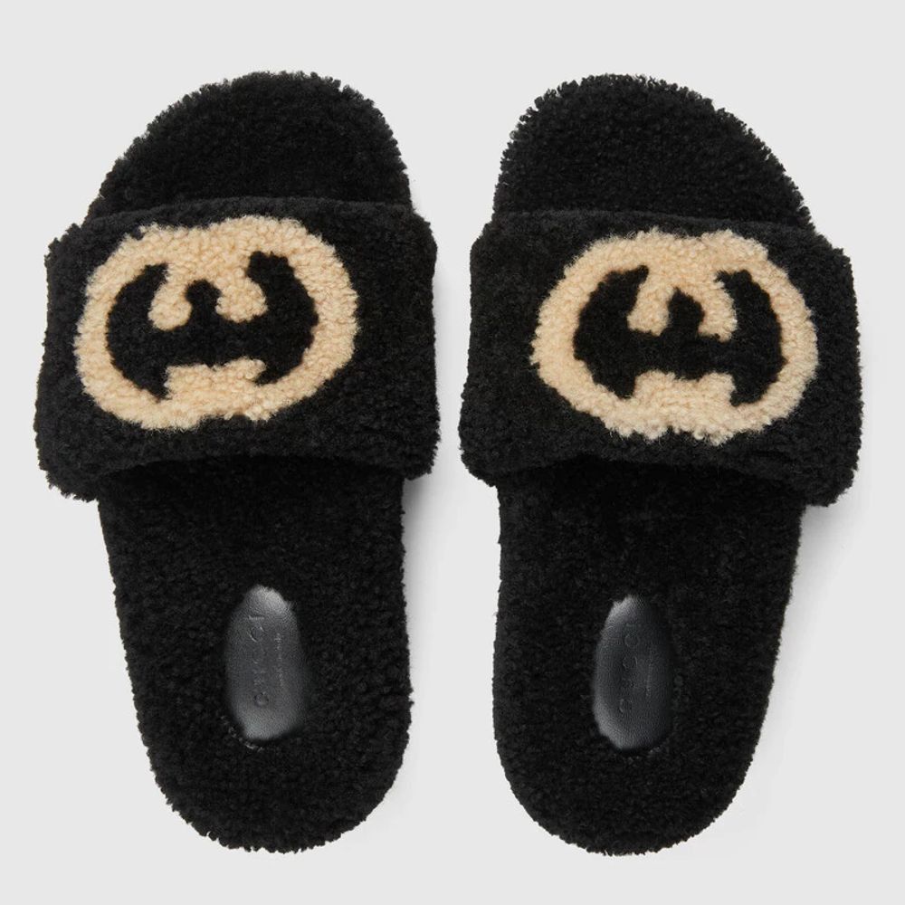 image of Gucci Faux Fur Sandals Black, Women's (Size 4)