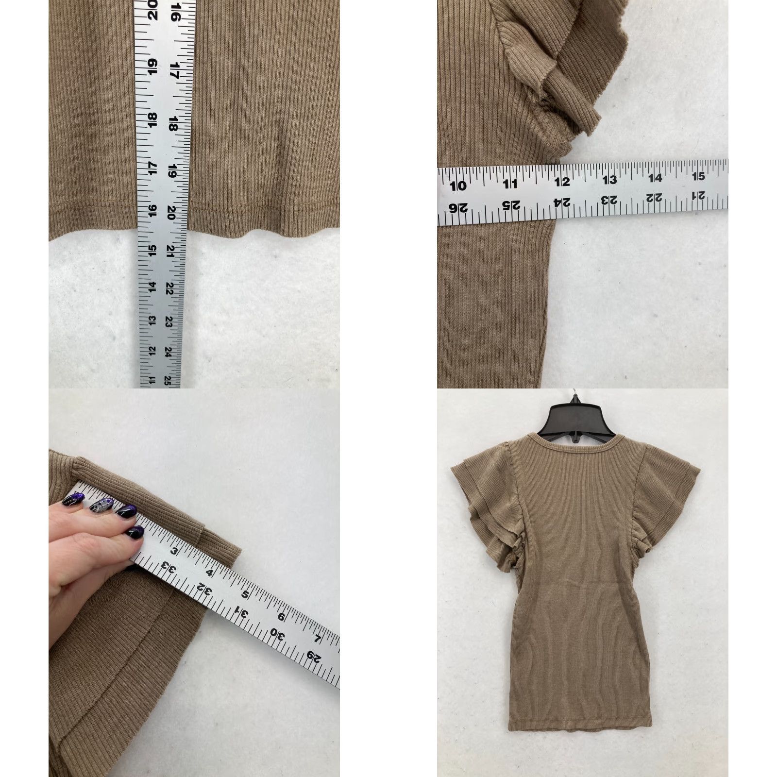 Anthropologie T.La Anthropologie Ribbed Ruffle Sleeve Top Women's XS Beige Knit Round Neck NWT Shirt Size XS / US 0-2 / IT 36-38 - 8 Thumbnail