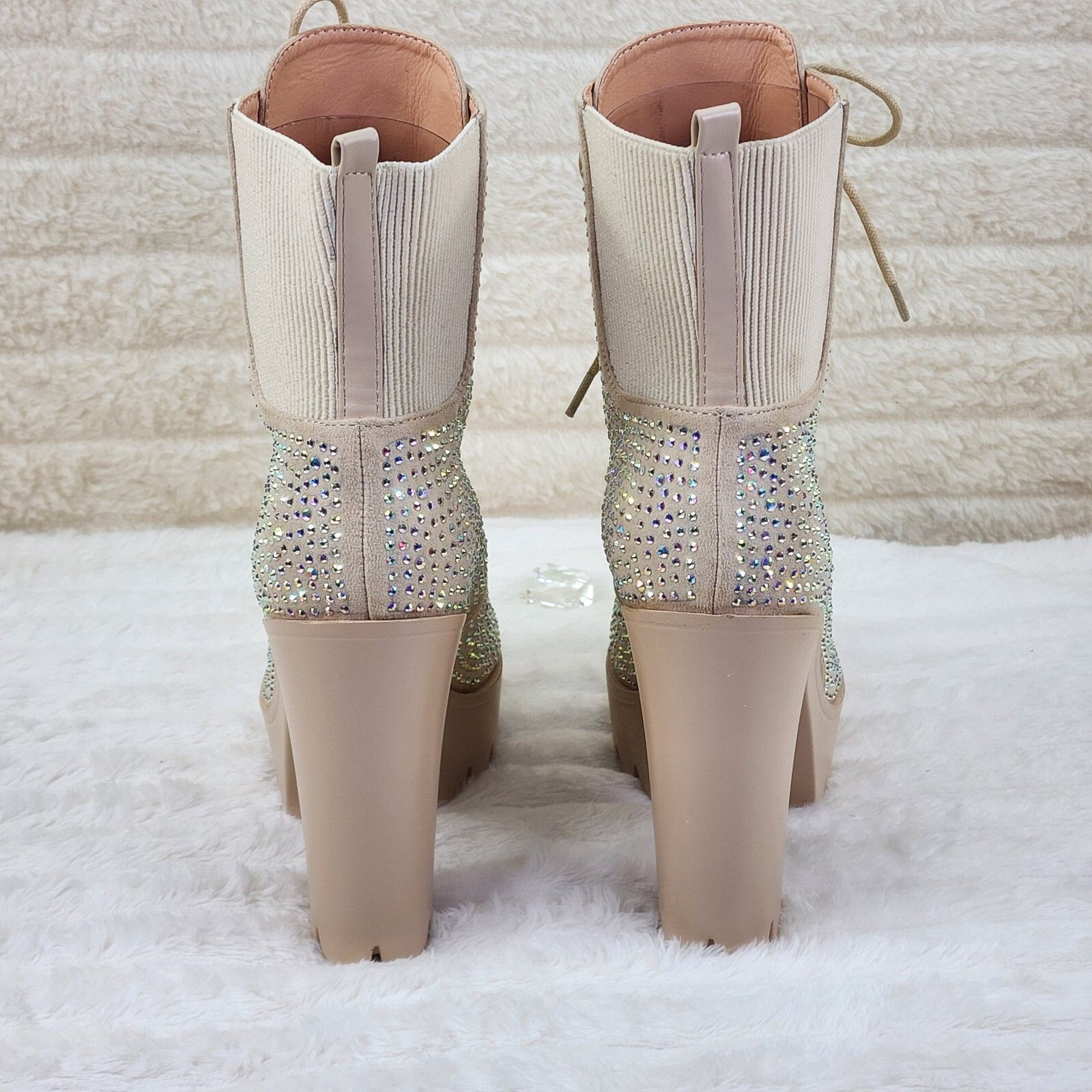 Other Barri Nude Beige Cream Rhinestone Chunky Heel Platform Ankle Size US 11 / IT 41 - 5 Thumbnail