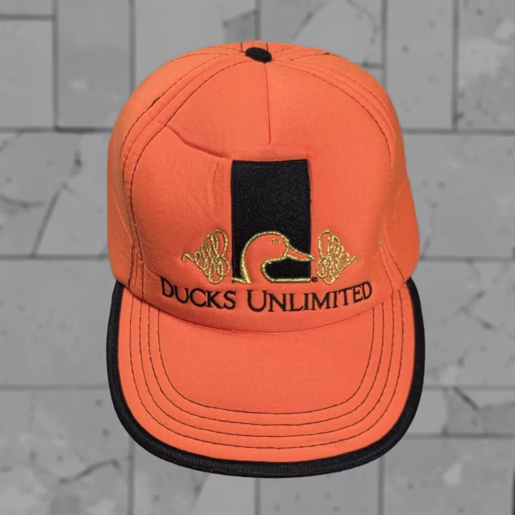Vintage VINTAGE Ducks Unlimited Trucker Hat Embroidered Adjustable Blaze Orange Hunting SDM? Size 44L - 1 Thumbnail