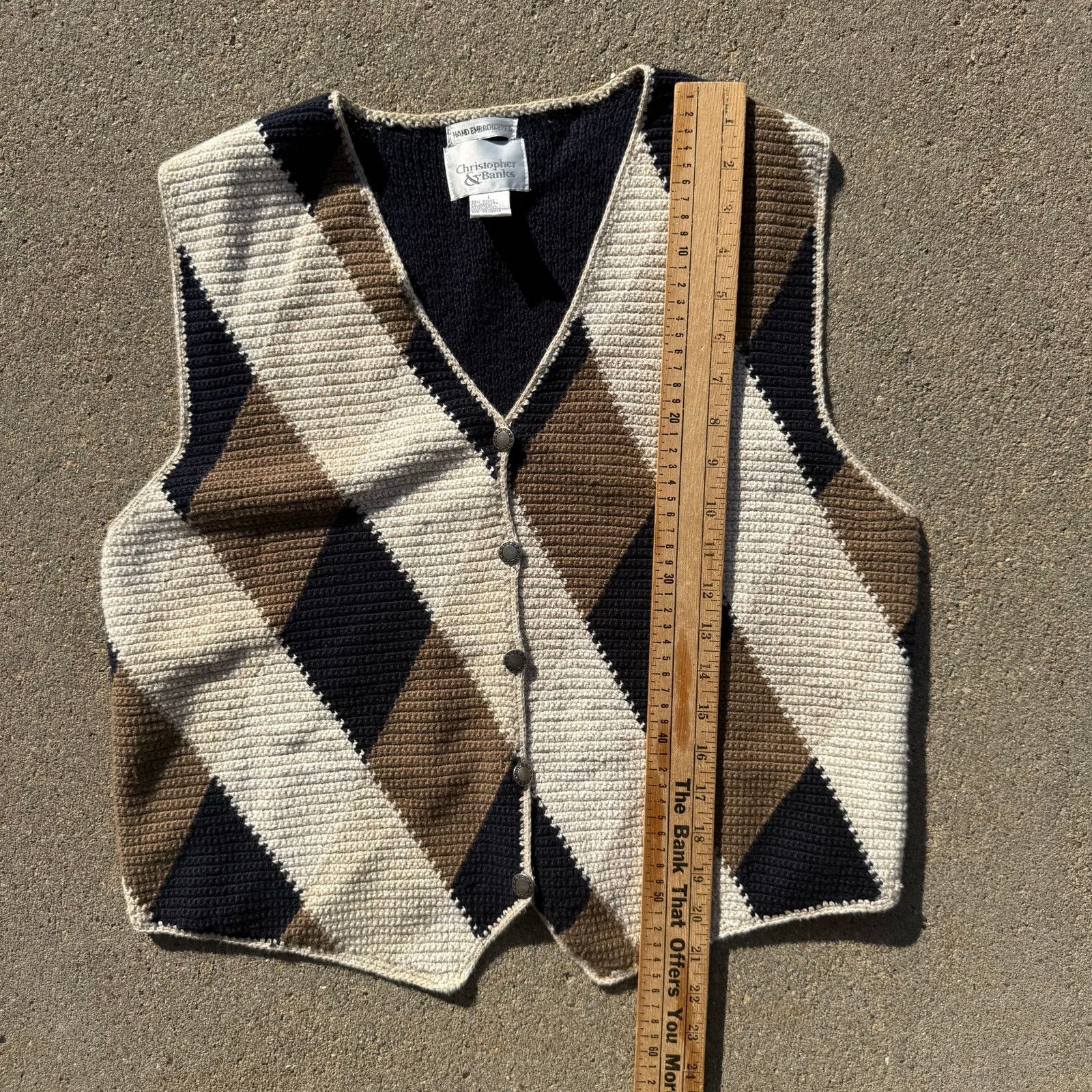 Vintage Grandpacore Neutral Boho Argyle Knit Sweater Vest LG Size L / US 10 / IT 46 - 8 Thumbnail