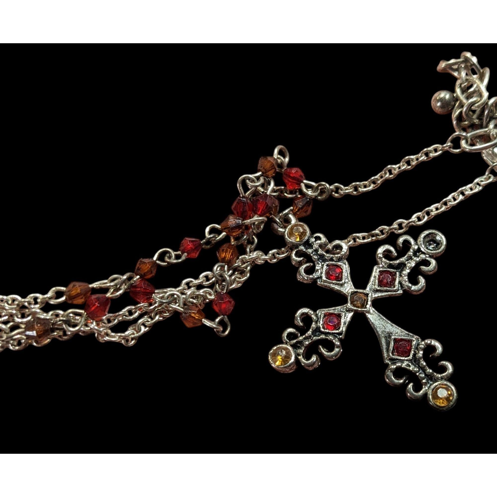 Other Gothic Medieval Red And Yellow Beaded Silver Tone Cross Neck Size ONE SIZE - 5 Thumbnail