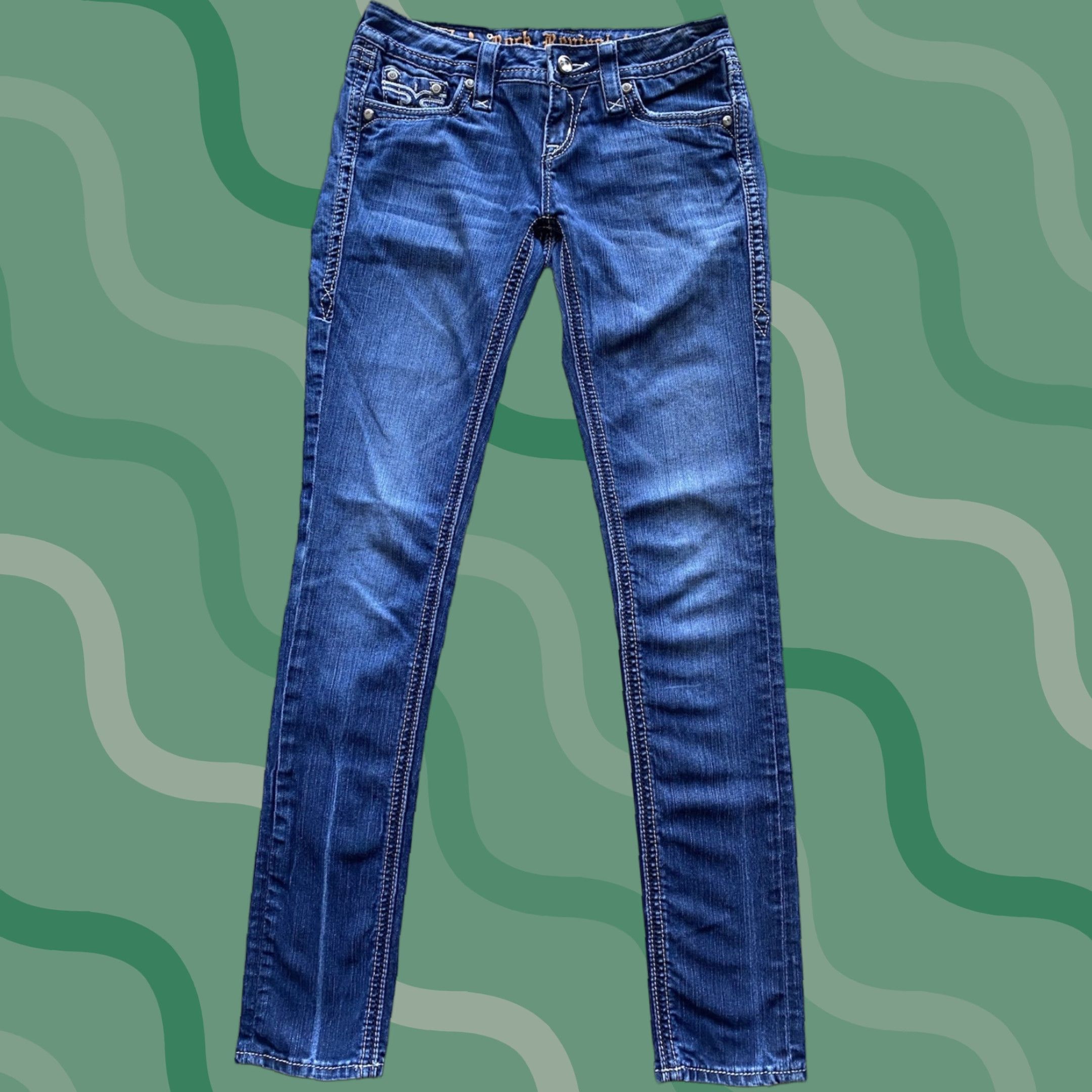 Vintage VINTAGE Rock Revival WOMANS Jeans 26 Sora Skinny Embroidered Rhinestone Denim 5-Pocket Womens Jeans Size 26" / US 2 / IT 38 - 1 Thumbnail