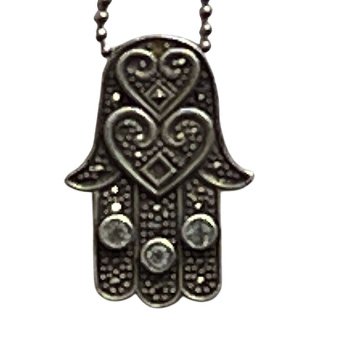 Other Vintage 925 Silver Hamsa Hand heart pendant Brooch necklace Size ONE SIZE - 1 Thumbnail