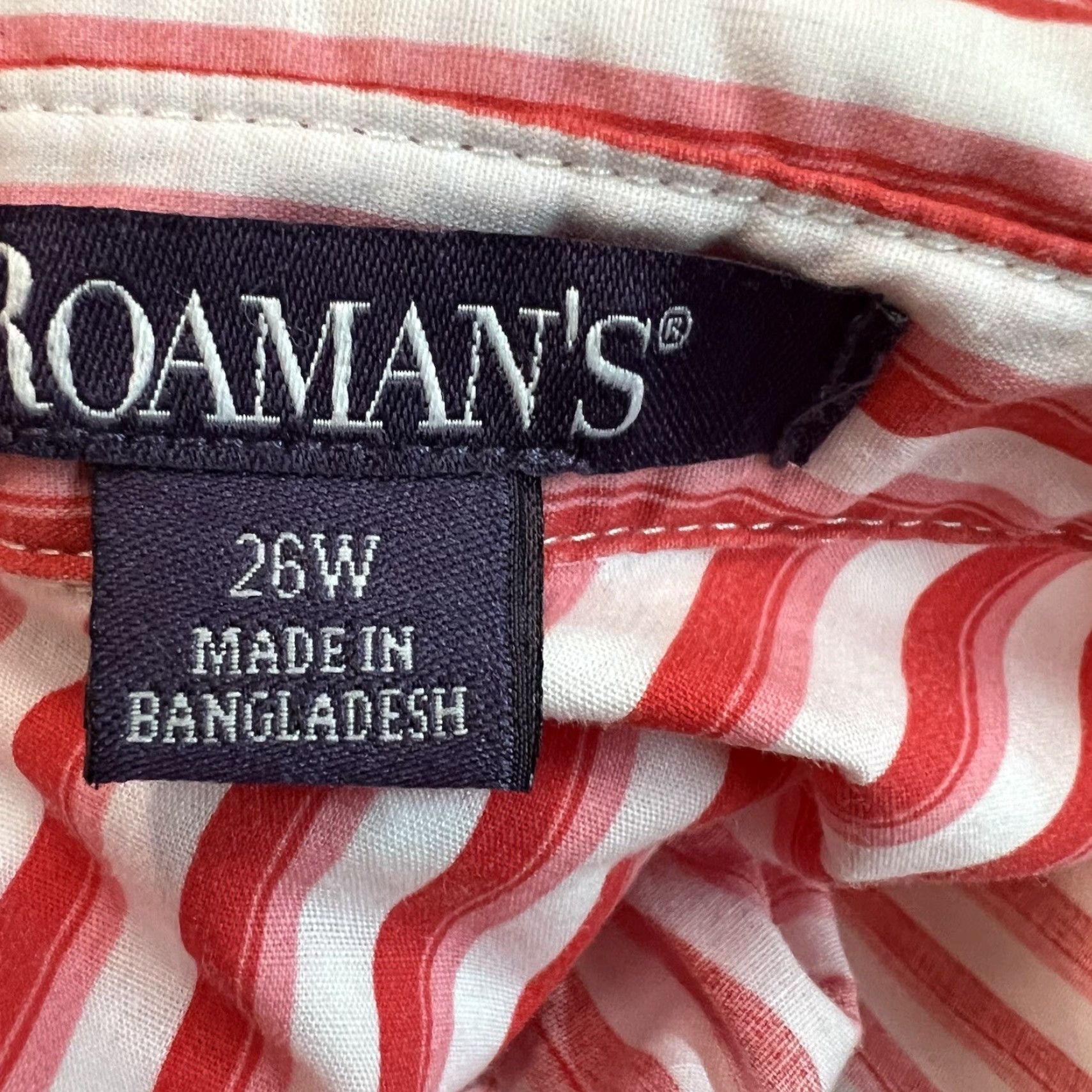 Vintage VINTAGE Roaman's Striped Button-Up Shirt Women's 26W Red Pink Short Sleeve Collared 100% Cotton Plus Size Womens Size 4XL / US 24-26 - 5 Thumbnail