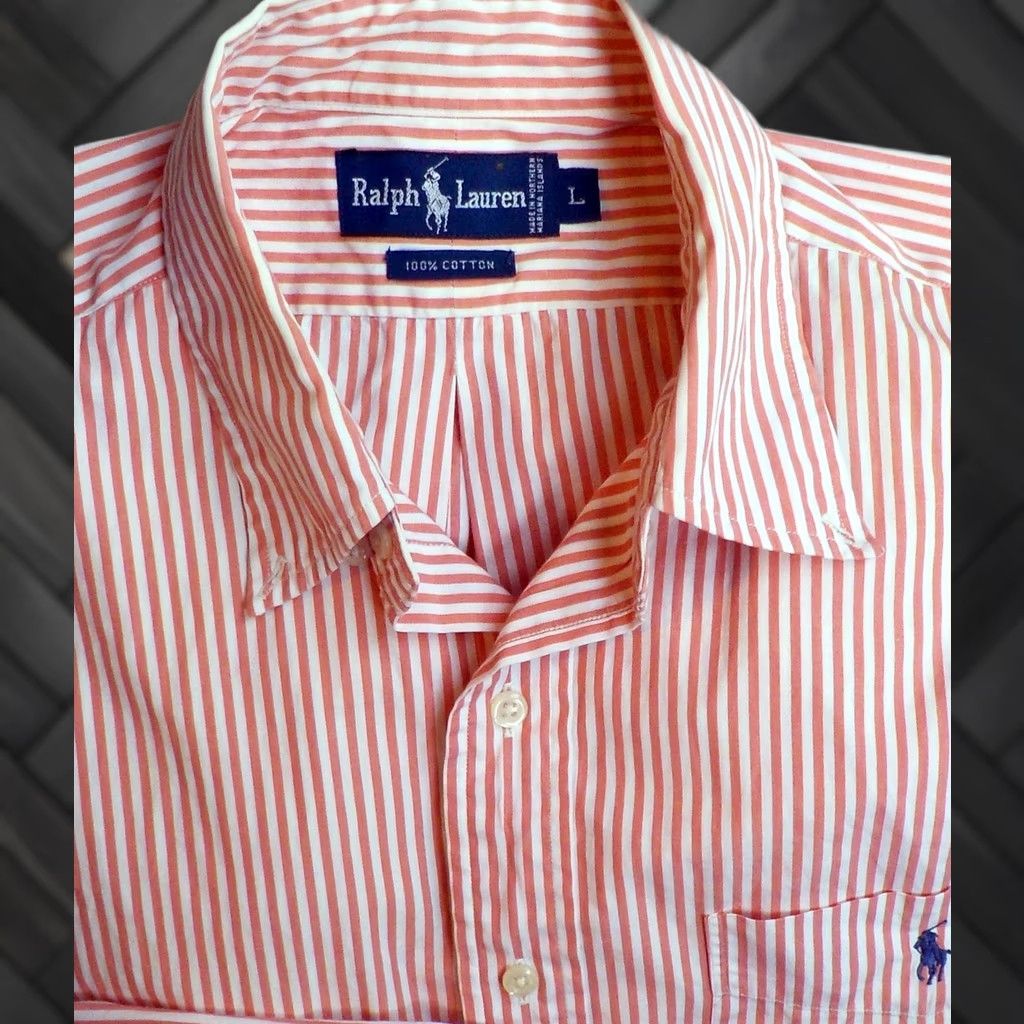 Polo Ralph Lauren Polo Ralph Lauren Shirt Striped Button-Down 100% Cotton Large Red L/Mens Red Button-Up Mens Size US L / EU 52-54 / 3 - 1 Thumbnail