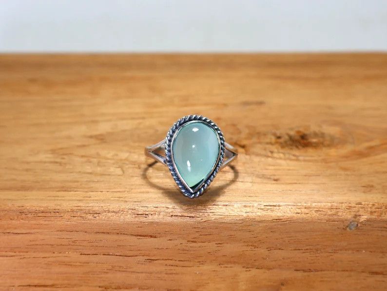Handmade Handmade Teardrop Aqua Chalcedony Ring: 925 Silver Jewelry Size ONE SIZE - 1 Thumbnail