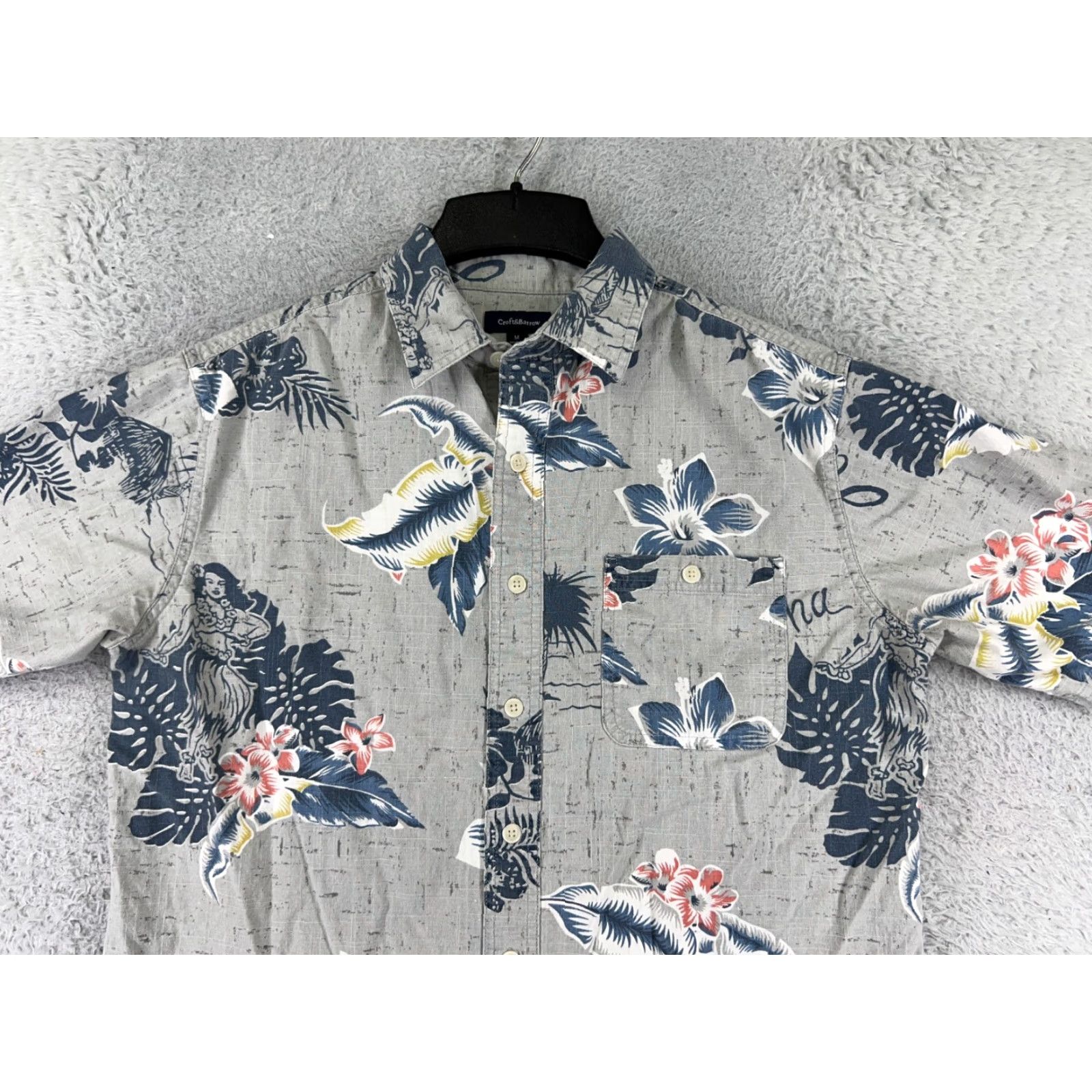 Croft & Barrow Croft & Barrow Shirt Mens M Gray Floral Hawaiian 100% Cotton Button-Up Resort Luau Aloha Casual Shirts Mens Modern Comfort Size US M / EU 48-50 / 2 - 7 Thumbnail