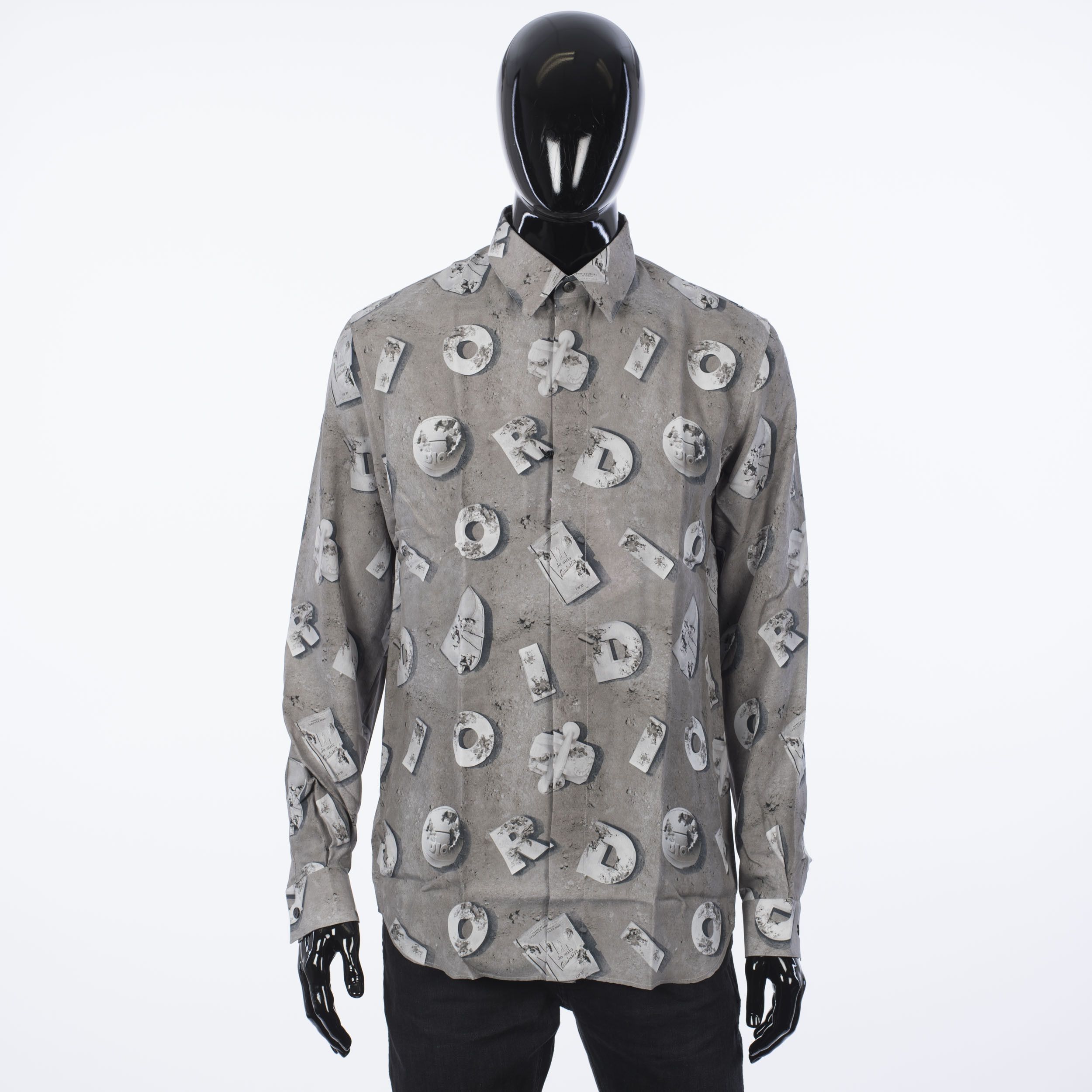 Image of Gray Canvas Shirt In Dior And Daniel Arsham Print Size 43 in Grey, Men's