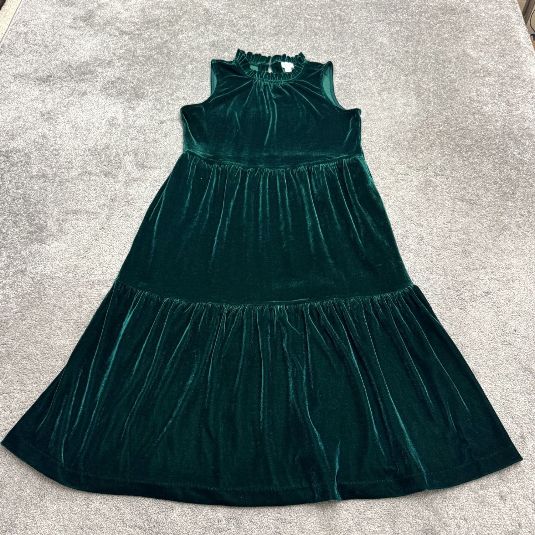 J.Crew J.Crew Factory Velvet Sleeveless Tiered Midi Dress Women 8 Green Ruffle Neck NWT Size M / US 6-8 / IT 42-44 - 3 Thumbnail