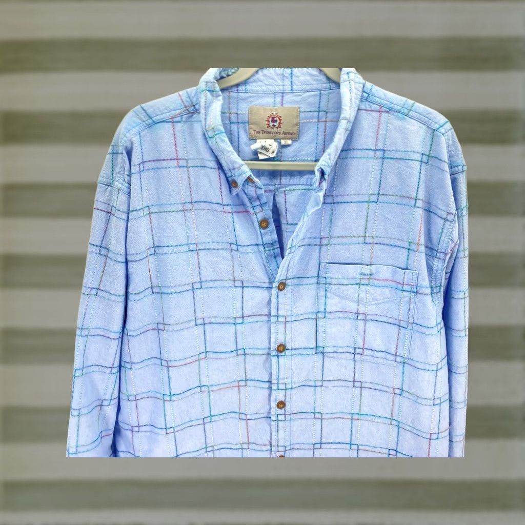 The Territory Ahead VINTAGE Territory Ahead Shirt Men XL Blue Stripe Button Long Sleeve Brushed Cotton Size US XL / EU 56 / 4 - 1 Thumbnail
