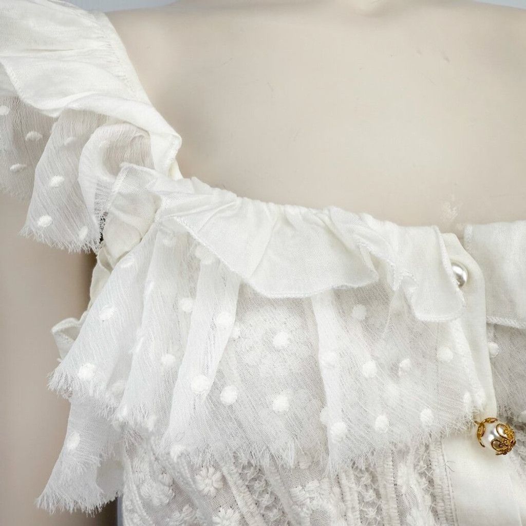 Other × The Kooples THE KOOPLES Feminine Embroidered White Crop Blouse Top S Size XS / US 0-2 / IT 36-38 - 5 Thumbnail
