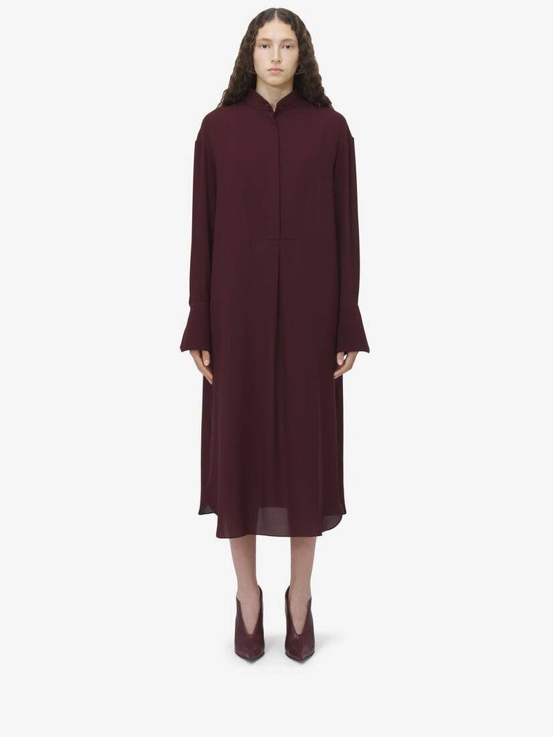 Alexander McQueen o1srvl11e0226 Georgette Shirt Dress In Burgundy Size XL / US 12-14 / IT 48-50 - 2 Thumbnail